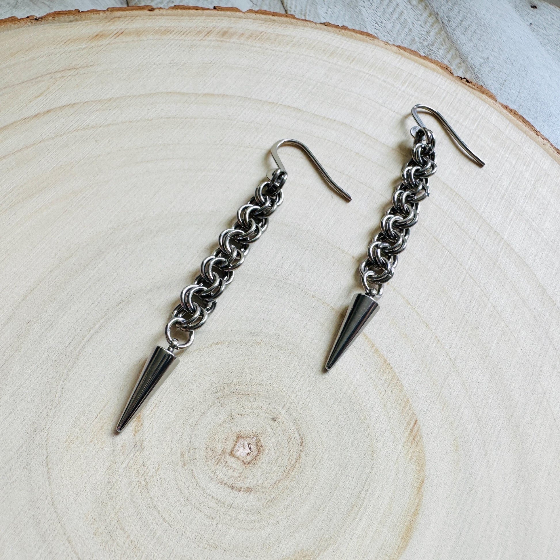 Spike Earrings, Silver Earrings, Stainless Steel Earrings, Punk Jewelry, Whimsigoth Earrings, Gothic Earrings Men, Christmas Gift for Aunt