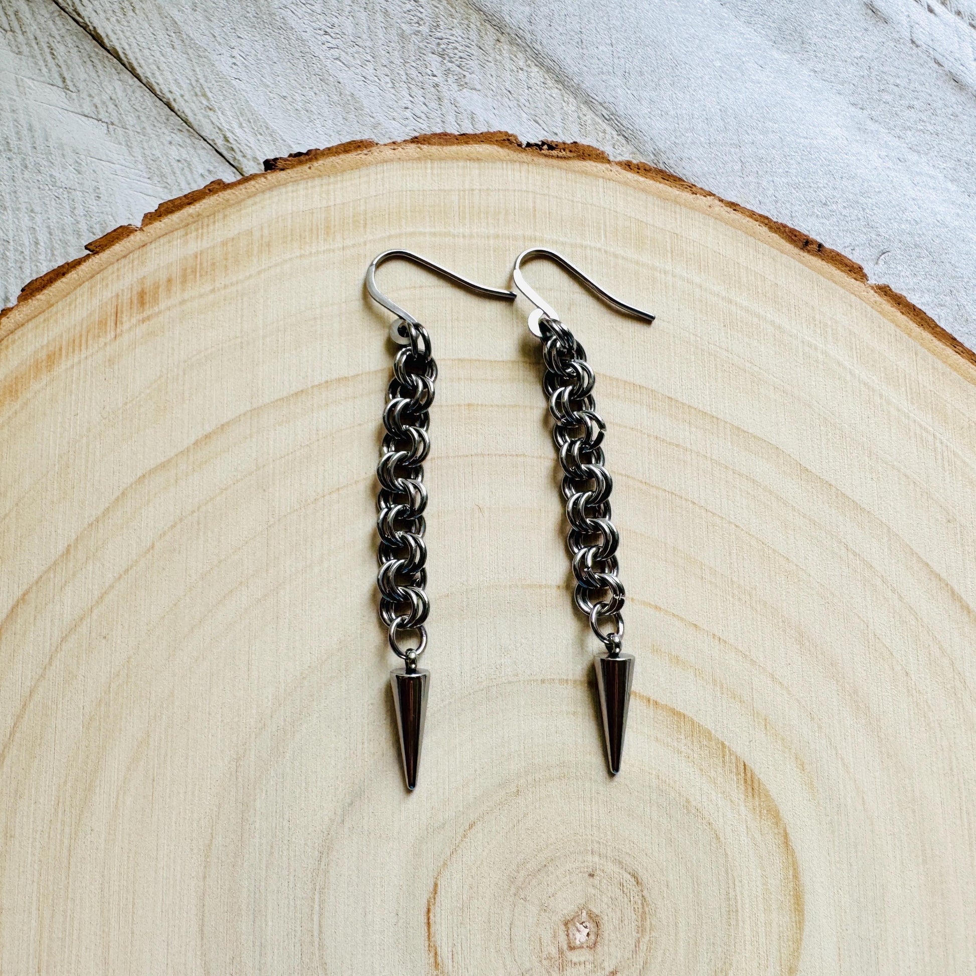Spike Earrings, Silver Earrings, Stainless Steel Earrings, Punk Jewelry, Whimsigoth Earrings, Gothic Earrings Men, Christmas Gift for Aunt