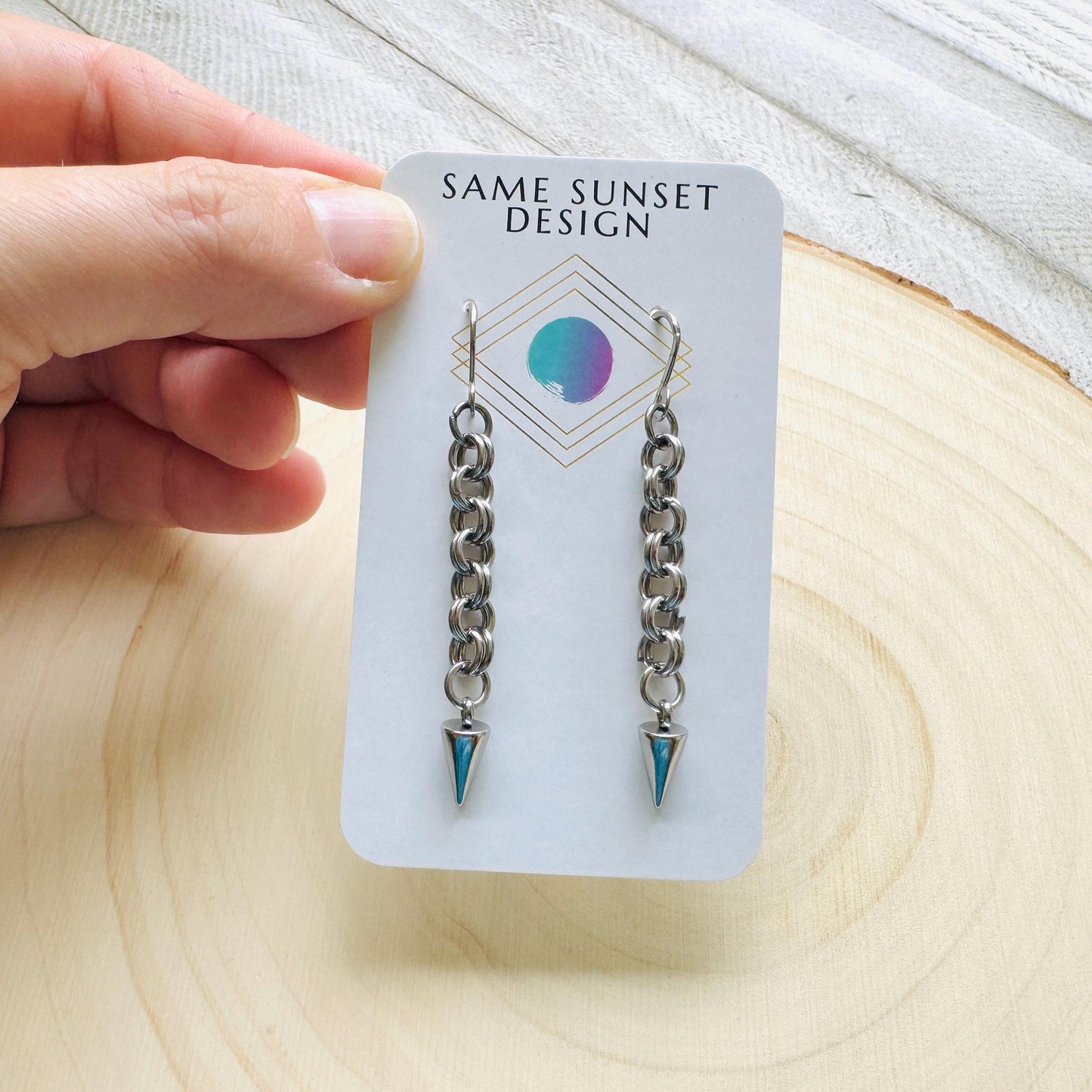 Spike Earrings, Silver Earrings, Stainless Steel Earrings, Punk Jewelry, Whimsigoth Earrings, Gothic Earrings Men, Holiday Earrings Dangle