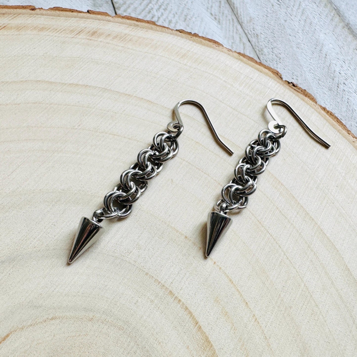 Spike Earrings, Silver Earrings, Stainless Steel Earrings, Punk Jewelry, Whimsigoth Earrings, Gothic Earrings Men, Holiday Earrings Dangle