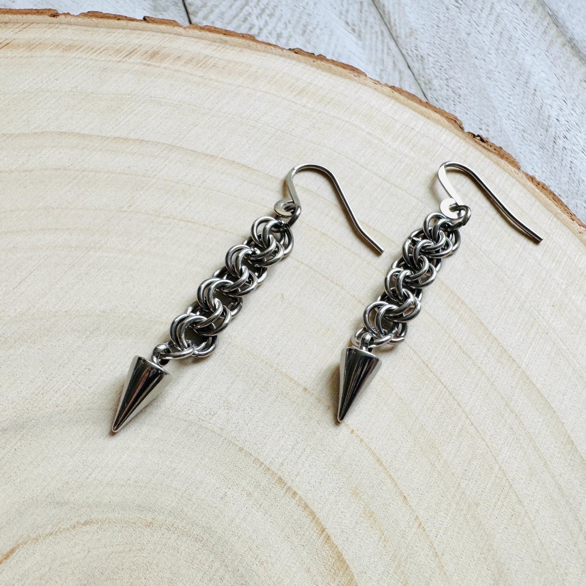 Spike Earrings, Silver Earrings, Stainless Steel Earrings, Punk Jewelry, Whimsigoth Earrings, Gothic Earrings Men, Holiday Earrings Dangle