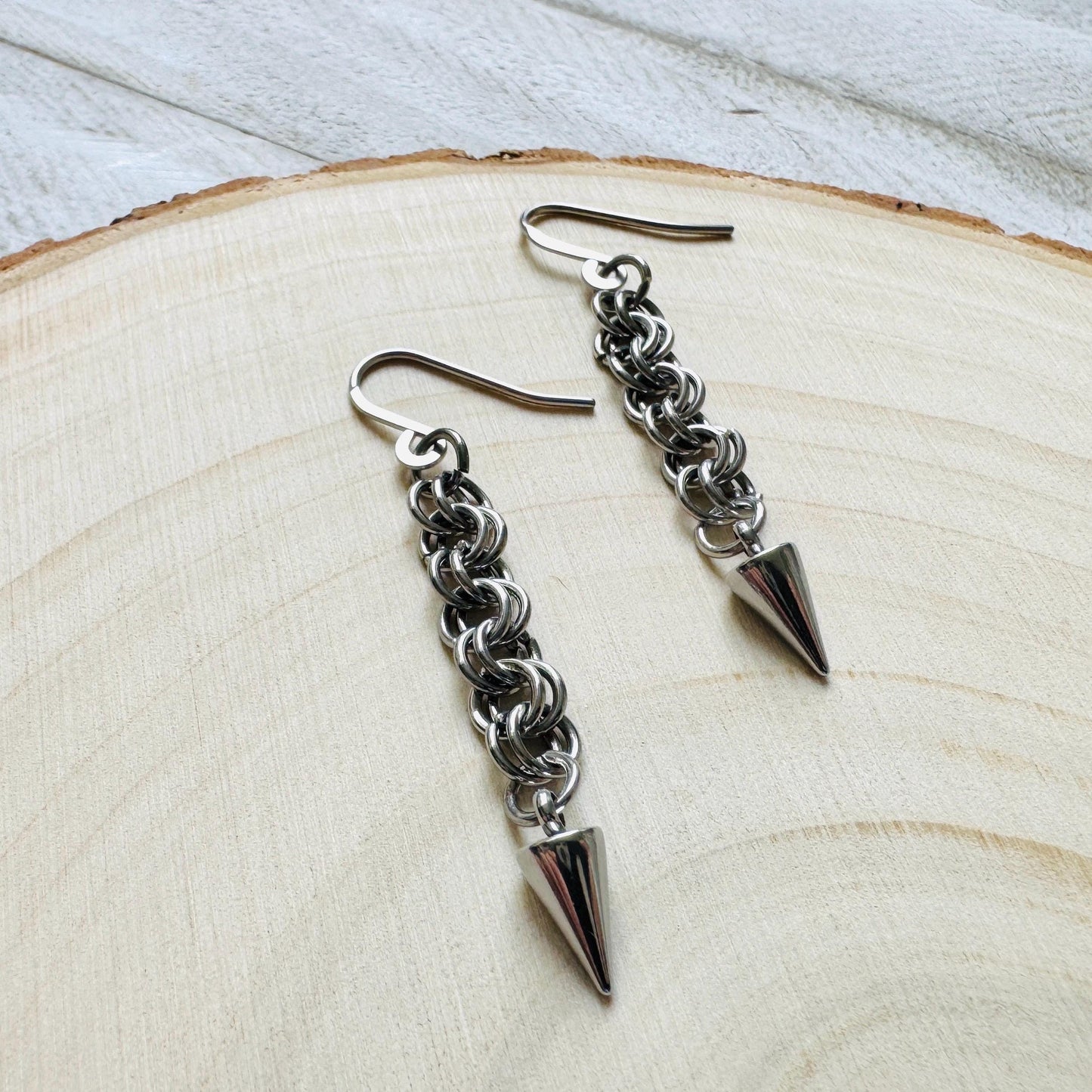 Spike Earrings, Silver Earrings, Stainless Steel Earrings, Punk Jewelry, Whimsigoth Earrings, Gothic Earrings Men, Holiday Earrings Dangle