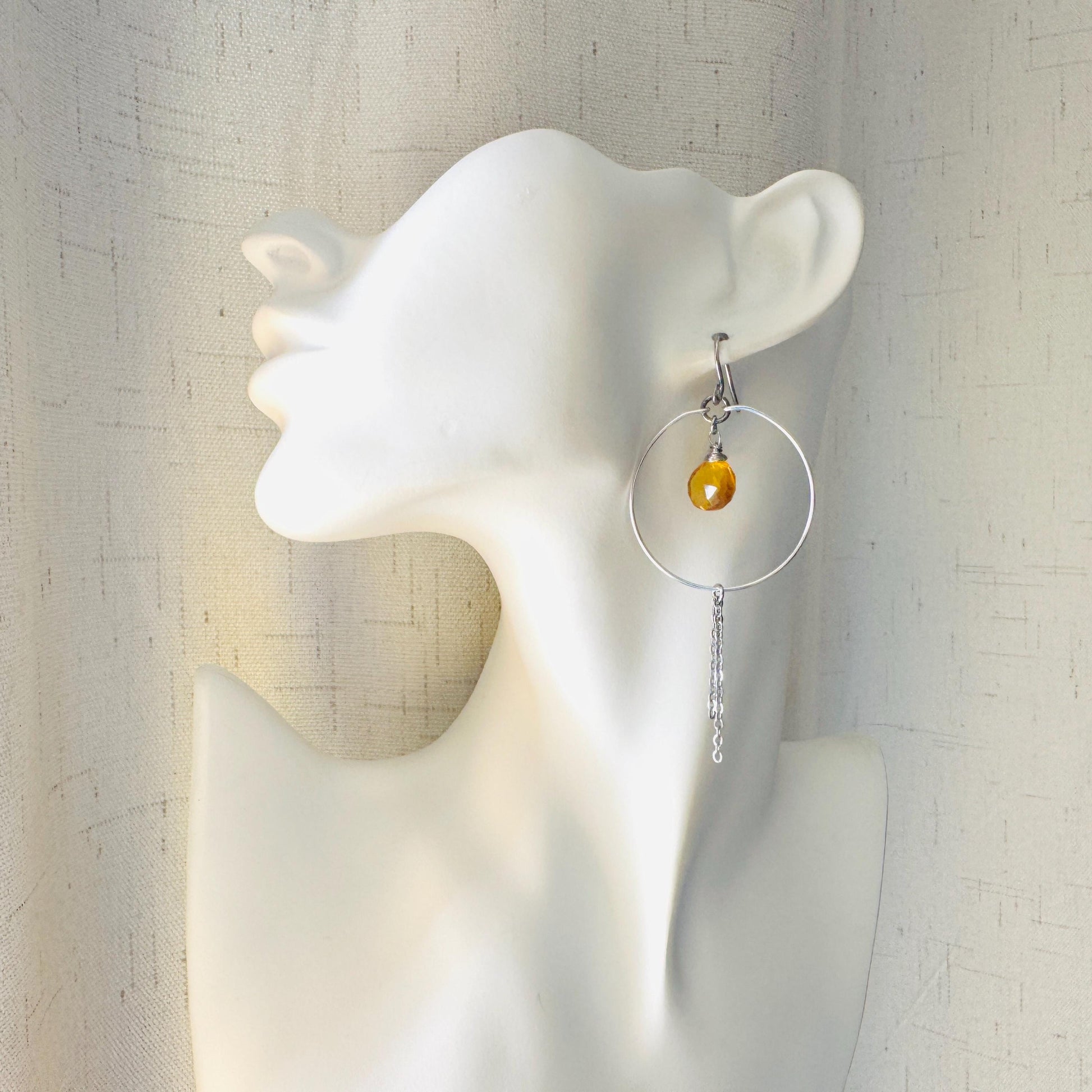Citrine Earrings, Hoop Earrings Silver, Stainless Steel Earrings, Geometric Jewelry, Minimalistic Witchy Jewelry, Christmas Gifts for Aunt