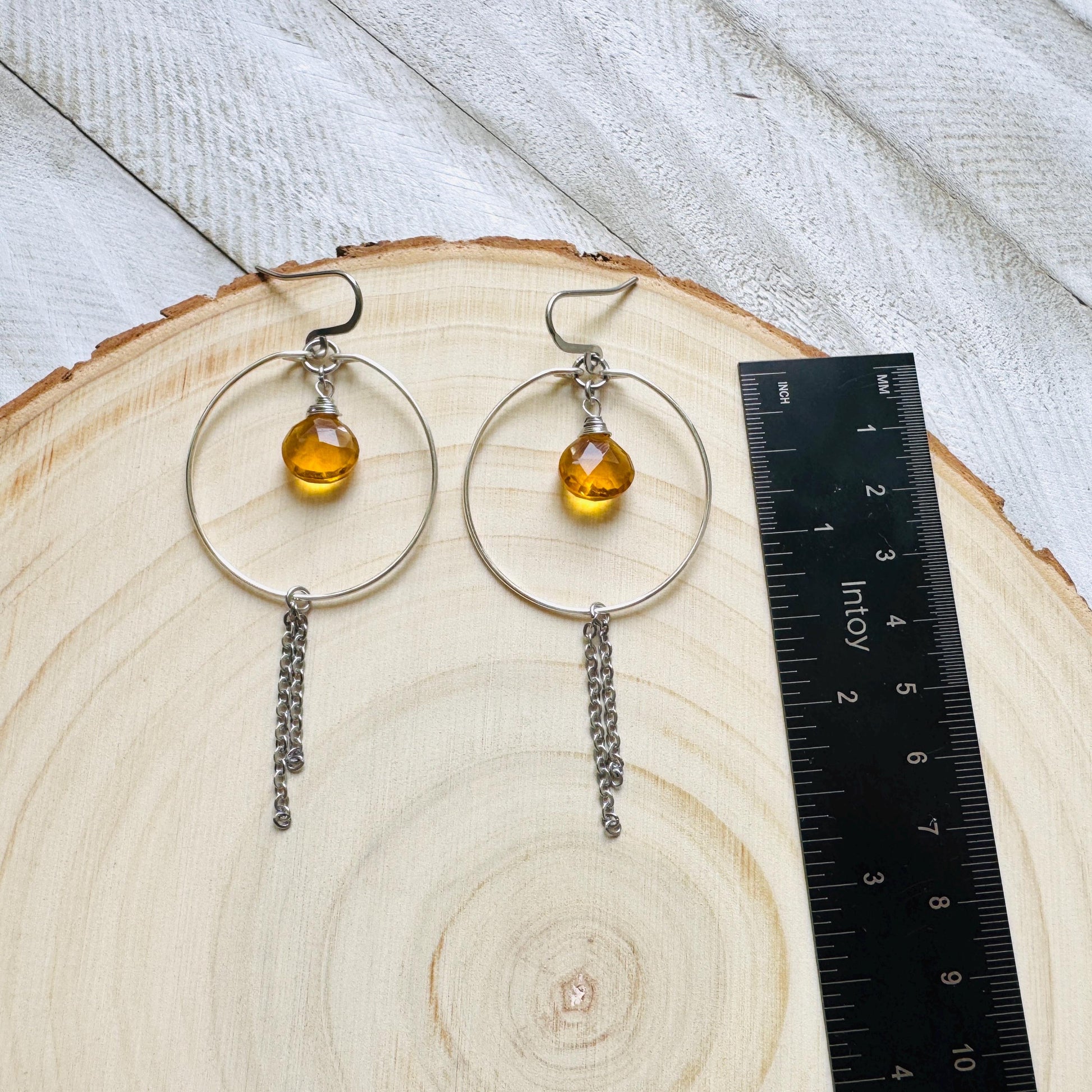 Citrine Earrings, Hoop Earrings Silver, Stainless Steel Earrings, Geometric Jewelry, Minimalistic Witchy Jewelry, Christmas Gifts for Aunt