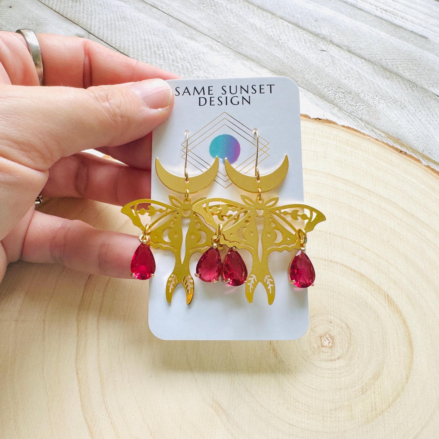 Moth Earrings, Witchy Earrings, Red Earrings, Celestial Earrings Gold, Fun Earrings, Fairycore Jewelry Gold, Christmas Gifts for Aunt