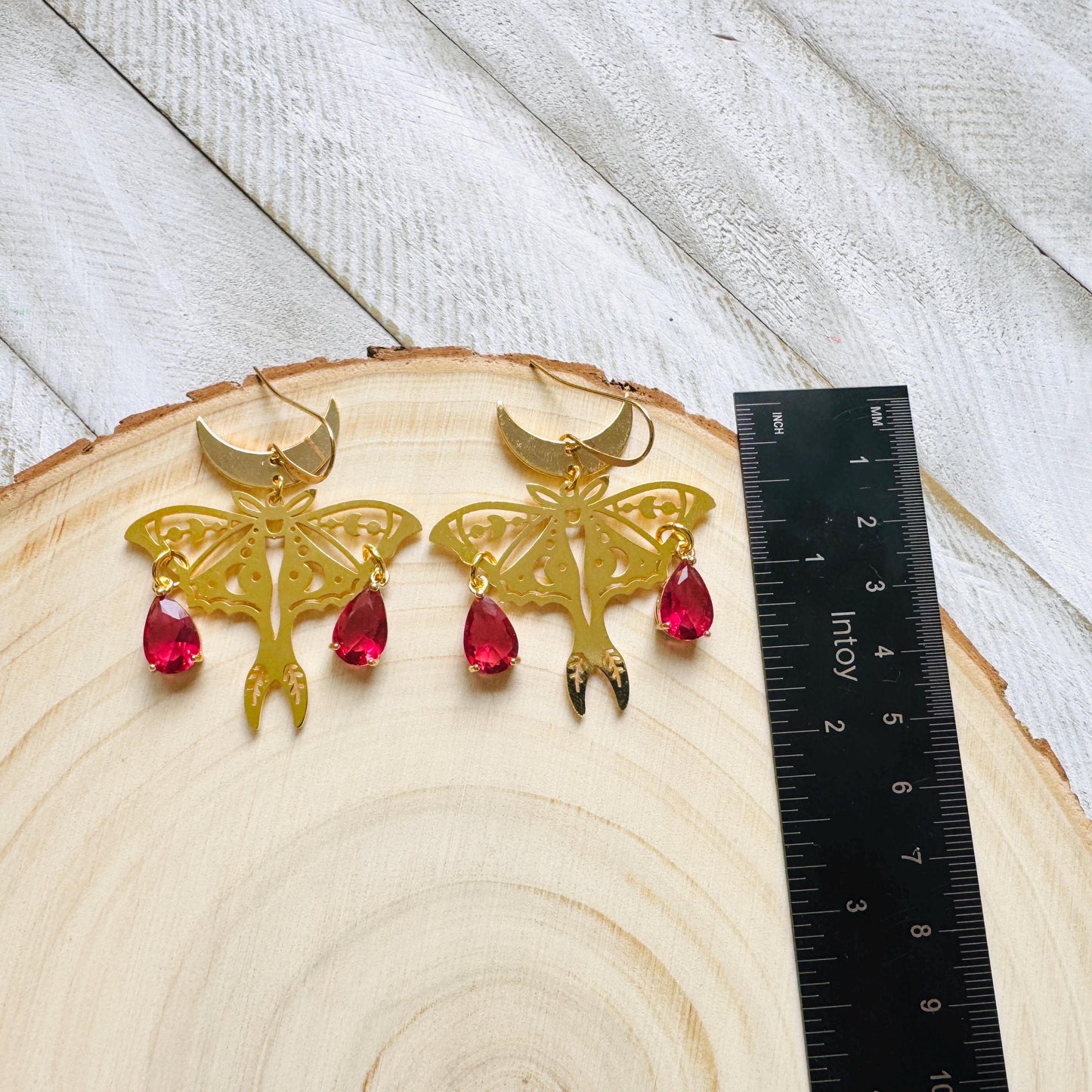Moth Earrings, Witchy Earrings, Red Earrings, Celestial Earrings Gold, Fun Earrings, Fairycore Jewelry Gold, Christmas Gifts for Aunt