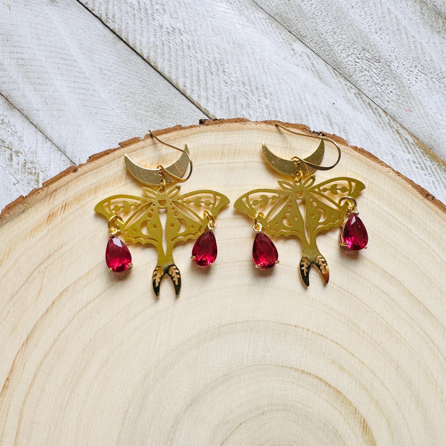 Moth Earrings, Witchy Earrings, Red Earrings, Celestial Earrings Gold, Fun Earrings, Fairycore Jewelry Gold, Christmas Gifts for Aunt