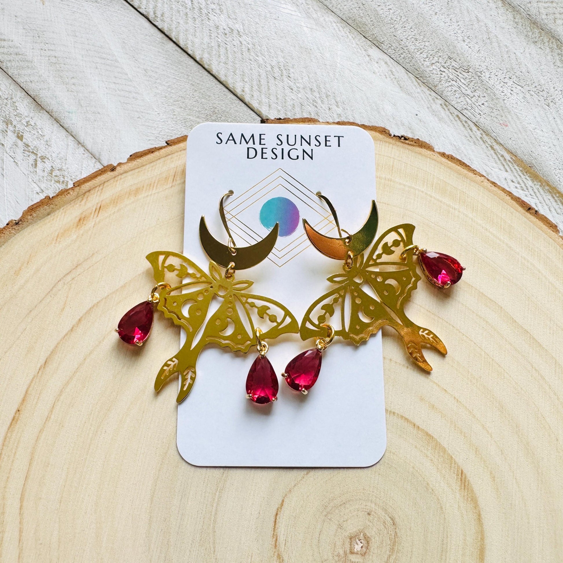 Moth Earrings, Witchy Earrings, Red Earrings, Celestial Earrings Gold, Fun Earrings, Fairycore Jewelry Gold, Christmas Gifts for Aunt