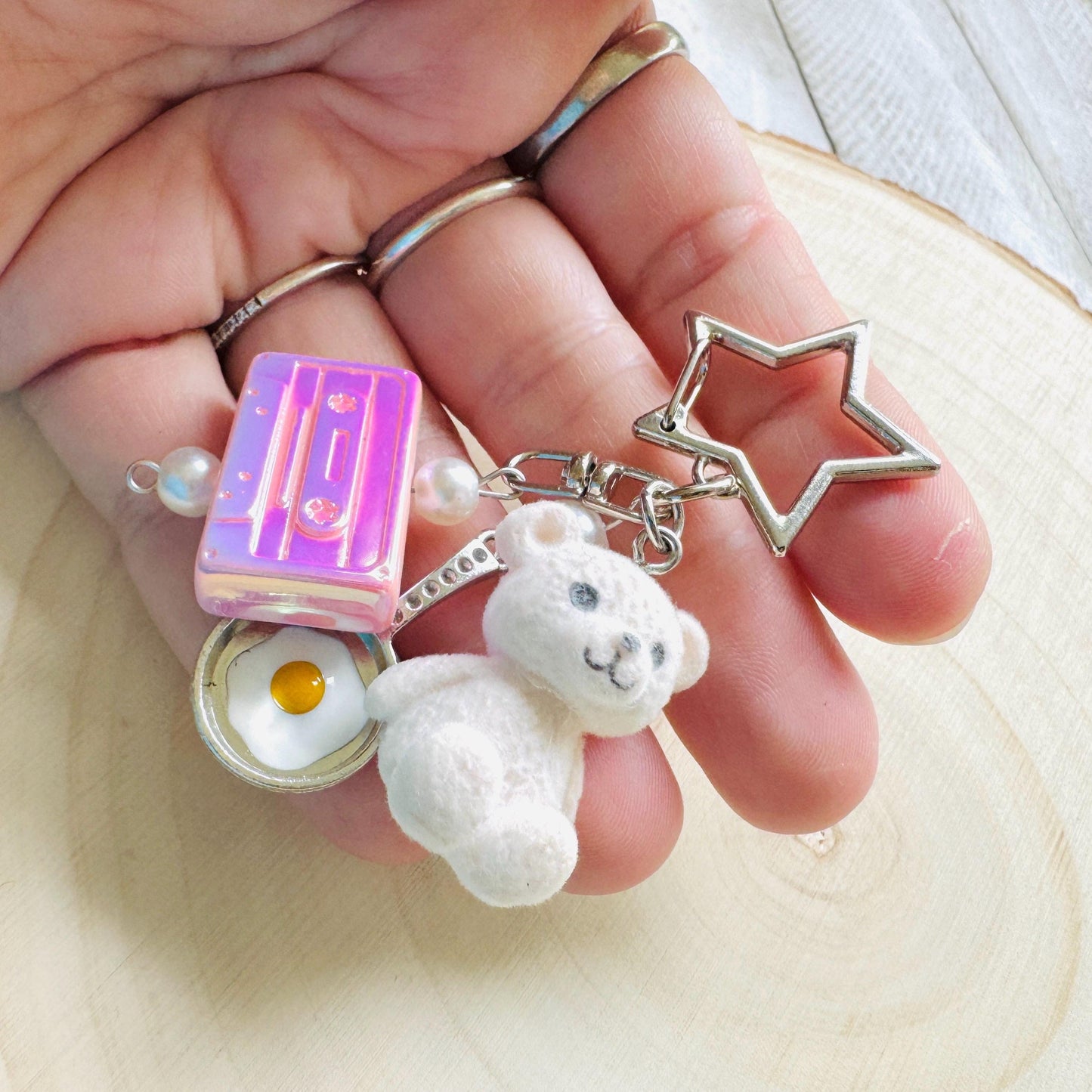 Teddy Bear Keychain, Purse Charm, Bag Charm, Star Keychain, Goth Girl Gifts, Backpack Accessories, Coquette Gifts for Girls, Christmas Gift