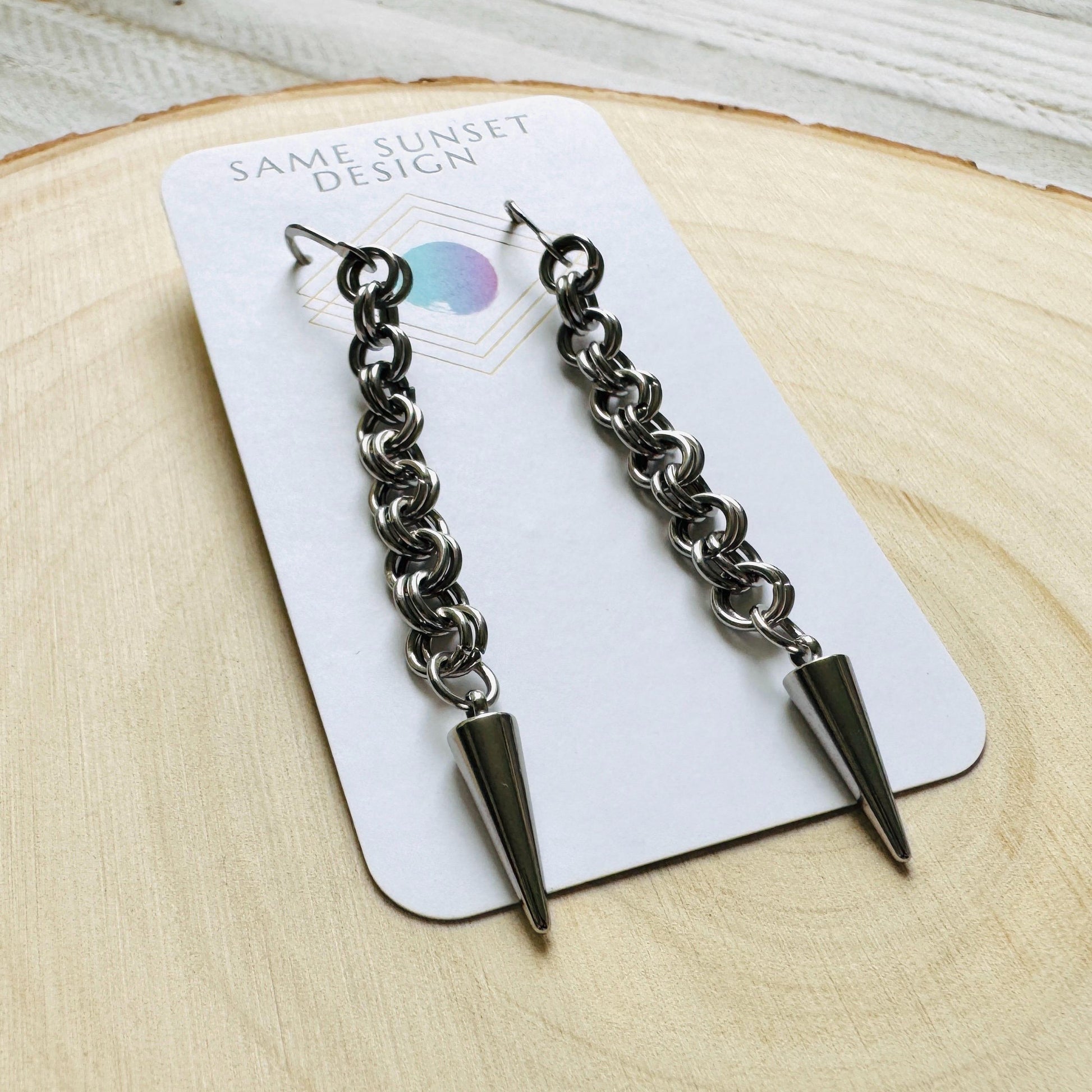 Spike Earrings, Silver Earrings, Stainless Steel Earrings, Punk Jewelry, Whimsigoth Earrings, Gothic Earrings Men, Christmas Gift for Aunt