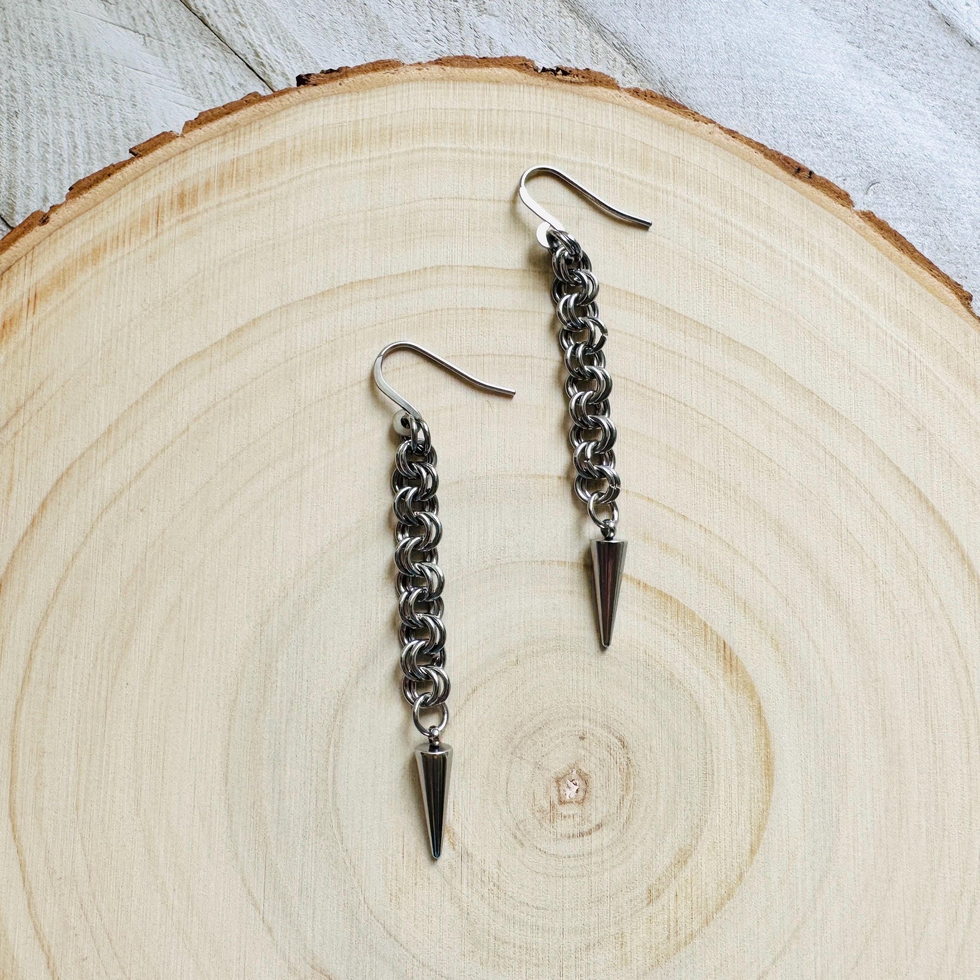 Spike Earrings, Silver Earrings, Stainless Steel Earrings, Punk Jewelry, Whimsigoth Earrings, Gothic Earrings Men, Christmas Gift for Aunt