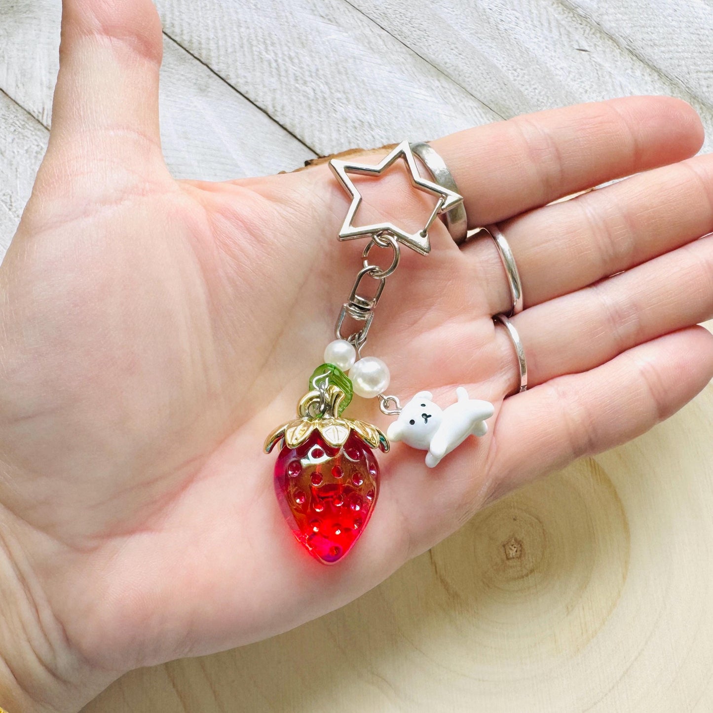 Strawberry Keychain, Purse Charm, Bag Charm, Star Keychain, Goth Girl Gifts, Backpack Accessories, Coquette Gifts for Girls, Christmas Gift