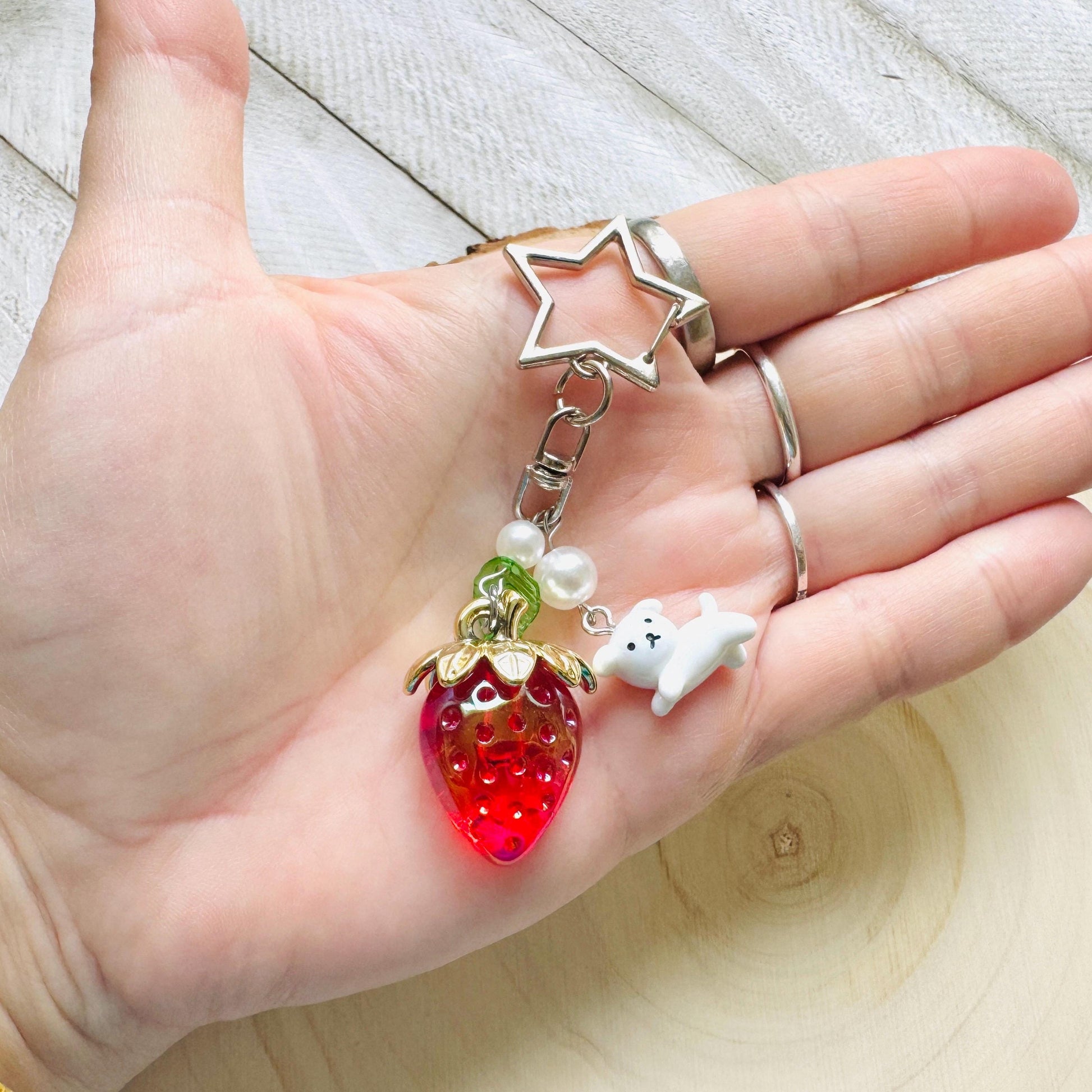 Strawberry Keychain, Purse Charm, Bag Charm, Star Keychain, Goth Girl Gifts, Backpack Accessories, Coquette Gifts for Girls, Christmas Gift