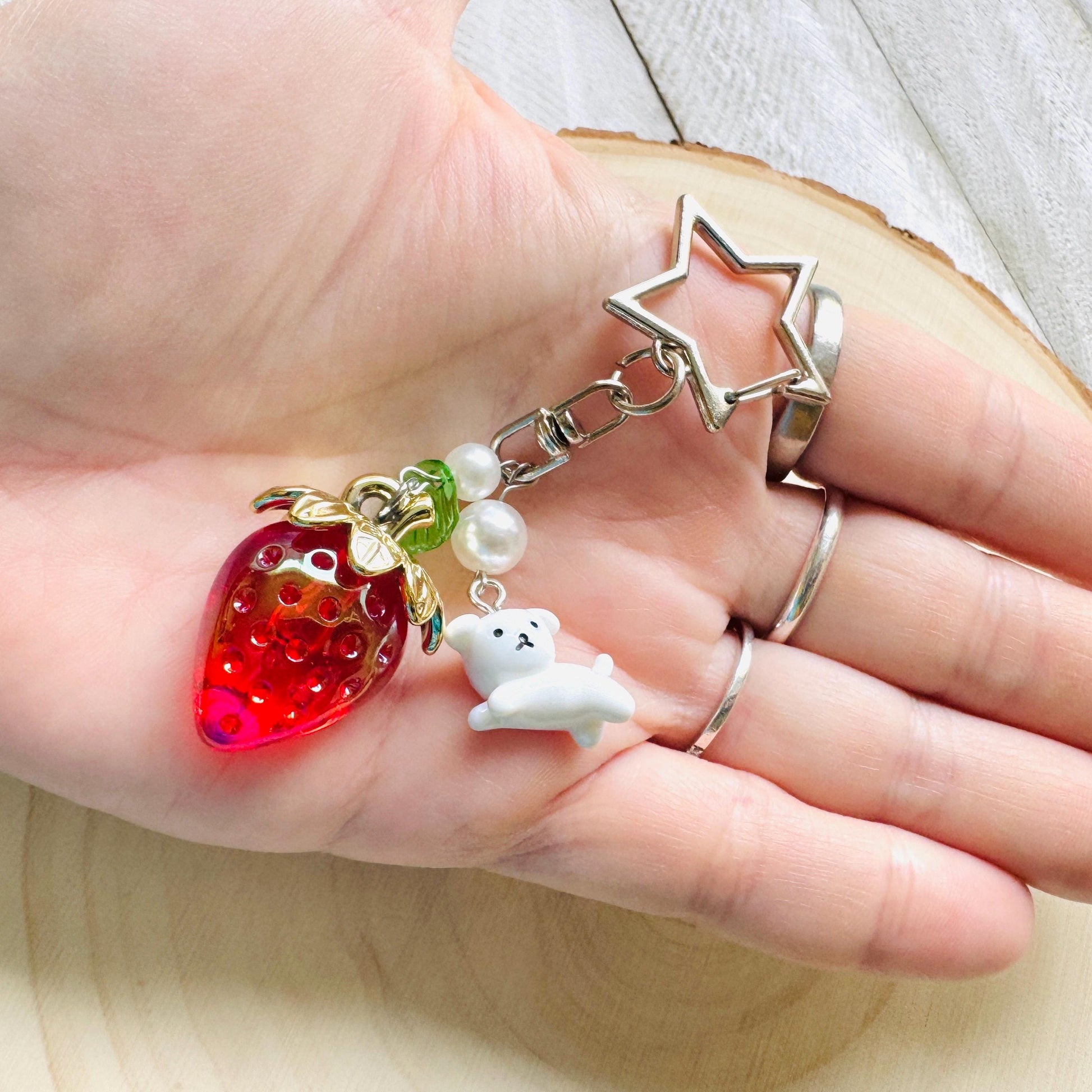 Strawberry Keychain, Purse Charm, Bag Charm, Star Keychain, Goth Girl Gifts, Backpack Accessories, Coquette Gifts for Girls, Christmas Gift