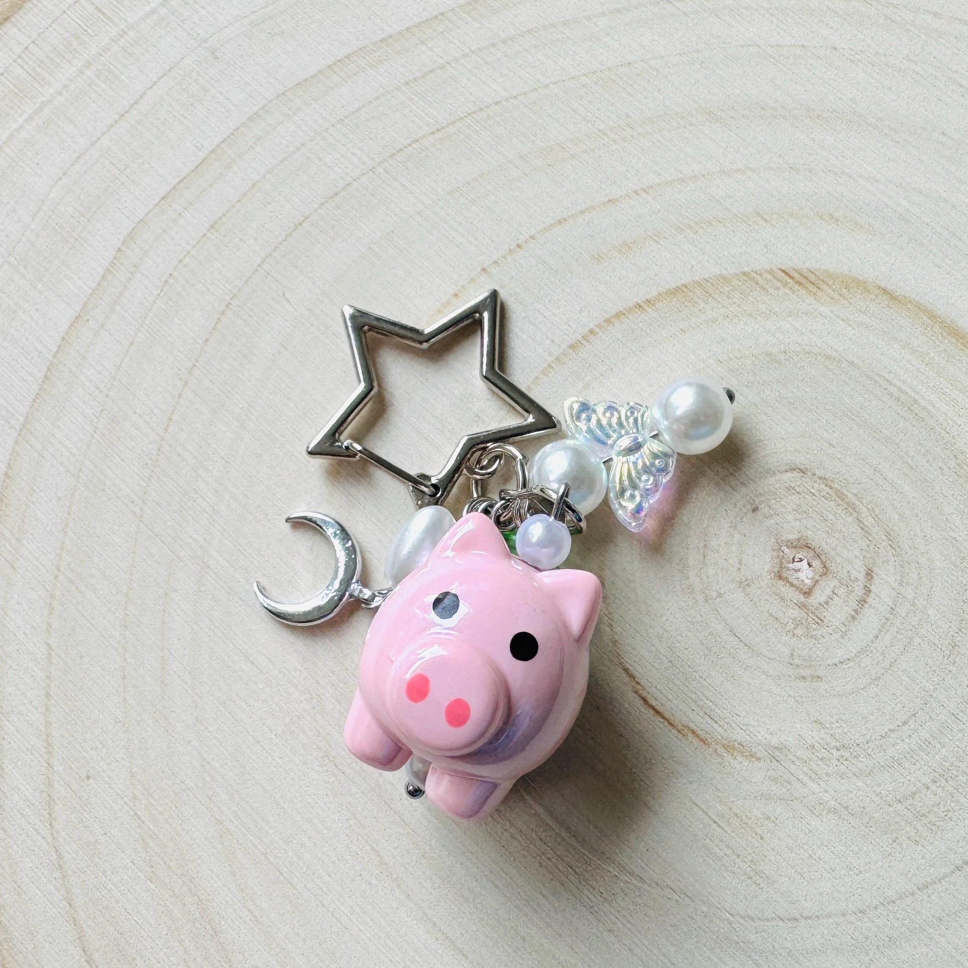 Pig Keychain, Purse Charm, Bag Charm, Star Keychain, Goth Girl Gifts, Backpack Accessories, Coquette Gifts for Girls, Christmas Gift