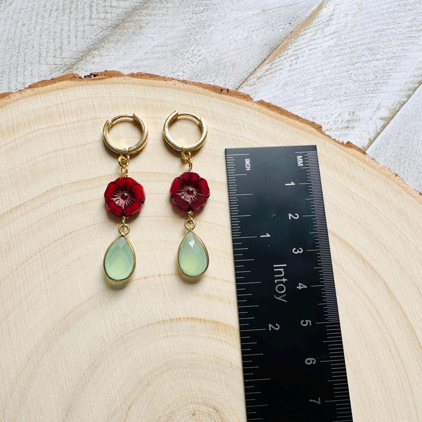 Glass Flower Earrings, Aqua Chalcedony Earrings, Huggie Hoops, Cottagecore Jewelry, Best Christmas Gifts for Women, Plant Mom Gift, Boho