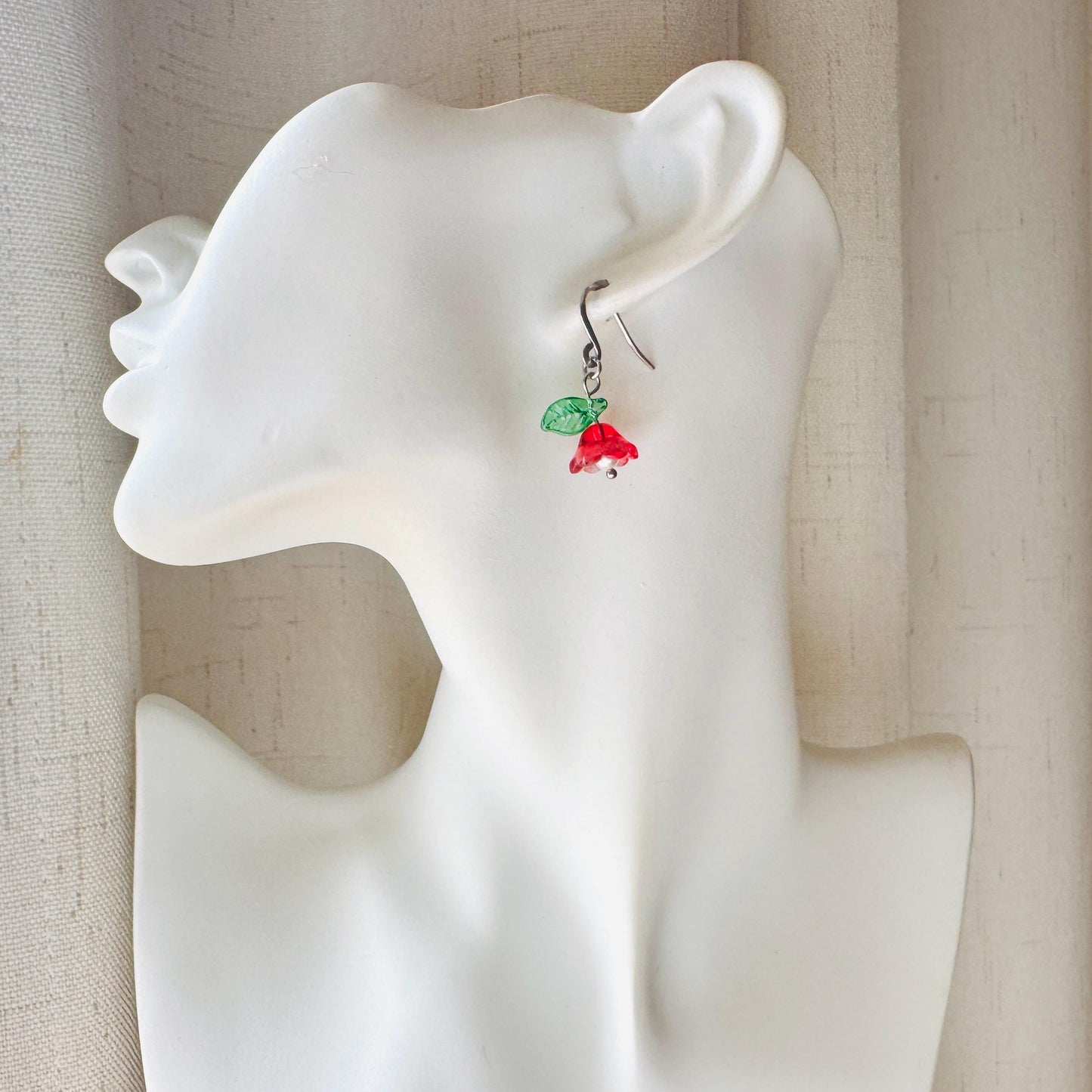Glass Flower Earrings, Silver Earrings, Pearl Earrings Dangle, Goth Earrings, Bridesmaid Jewelry, Plant Mom Gift, Christmas Gifts for Aunt
