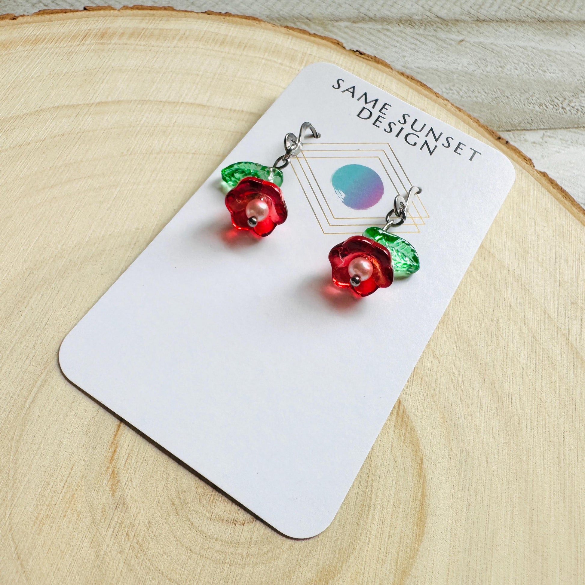 Glass Flower Earrings, Silver Earrings, Pearl Earrings Dangle, Goth Earrings, Bridesmaid Jewelry, Plant Mom Gift, Christmas Gifts for Aunt