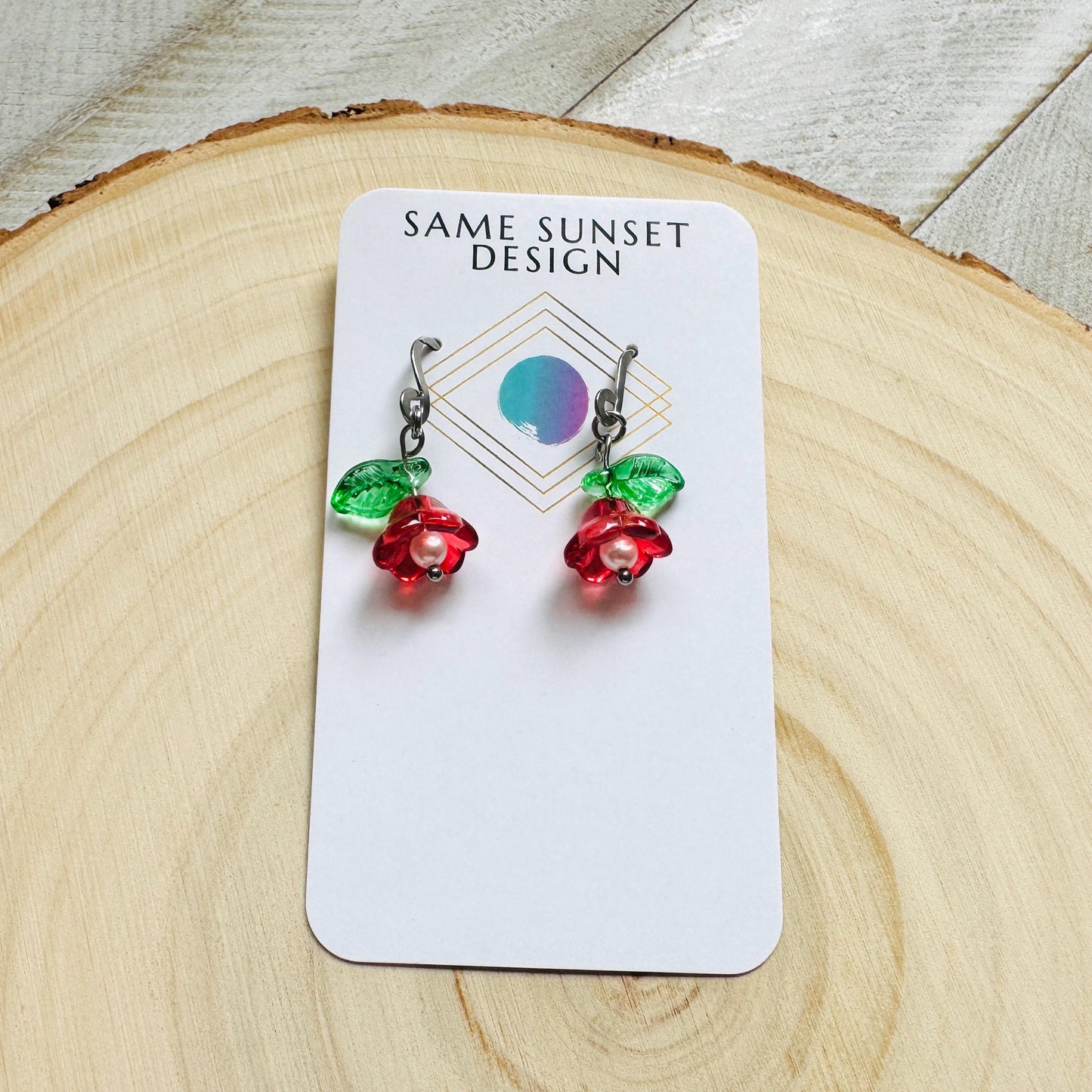 Glass Flower Earrings, Silver Earrings, Pearl Earrings Dangle, Goth Earrings, Bridesmaid Jewelry, Plant Mom Gift, Christmas Gifts for Aunt