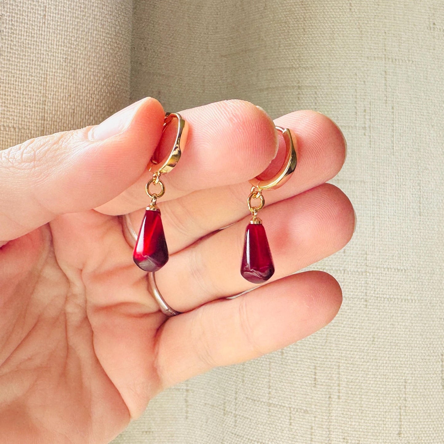 Pomegranate Earrings, Fruit Earrings, Huggie Hoops, Fun Earrings, Tween Jewelry, Gold Hoop Earrings for Women, Xmas Gifts for Coworkers