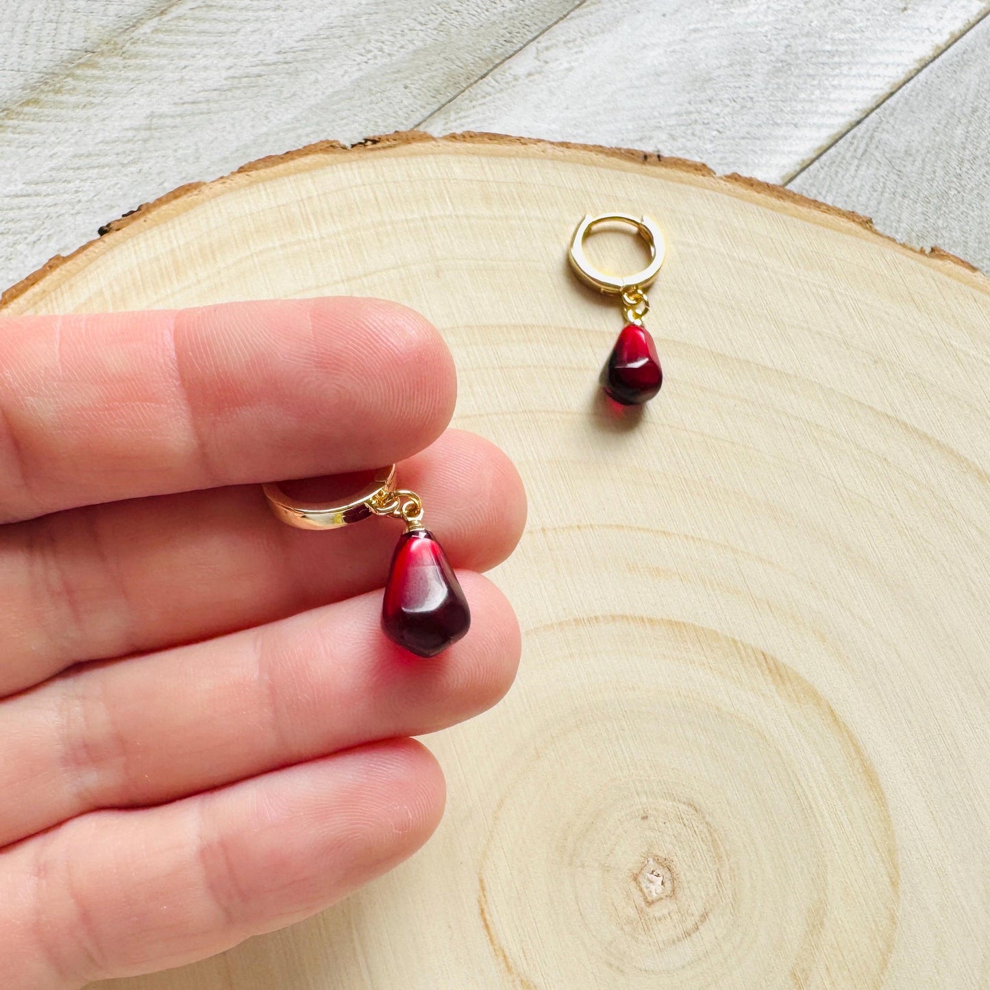 Pomegranate Earrings, Fruit Earrings, Huggie Hoops, Fun Earrings, Tween Jewelry, Gold Hoop Earrings for Women, Xmas Gifts for Coworkers