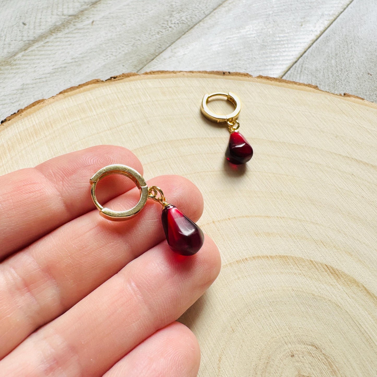 Pomegranate Earrings, Fruit Earrings, Huggie Hoops, Fun Earrings, Tween Jewelry, Gold Hoop Earrings for Women, Xmas Gifts for Coworkers
