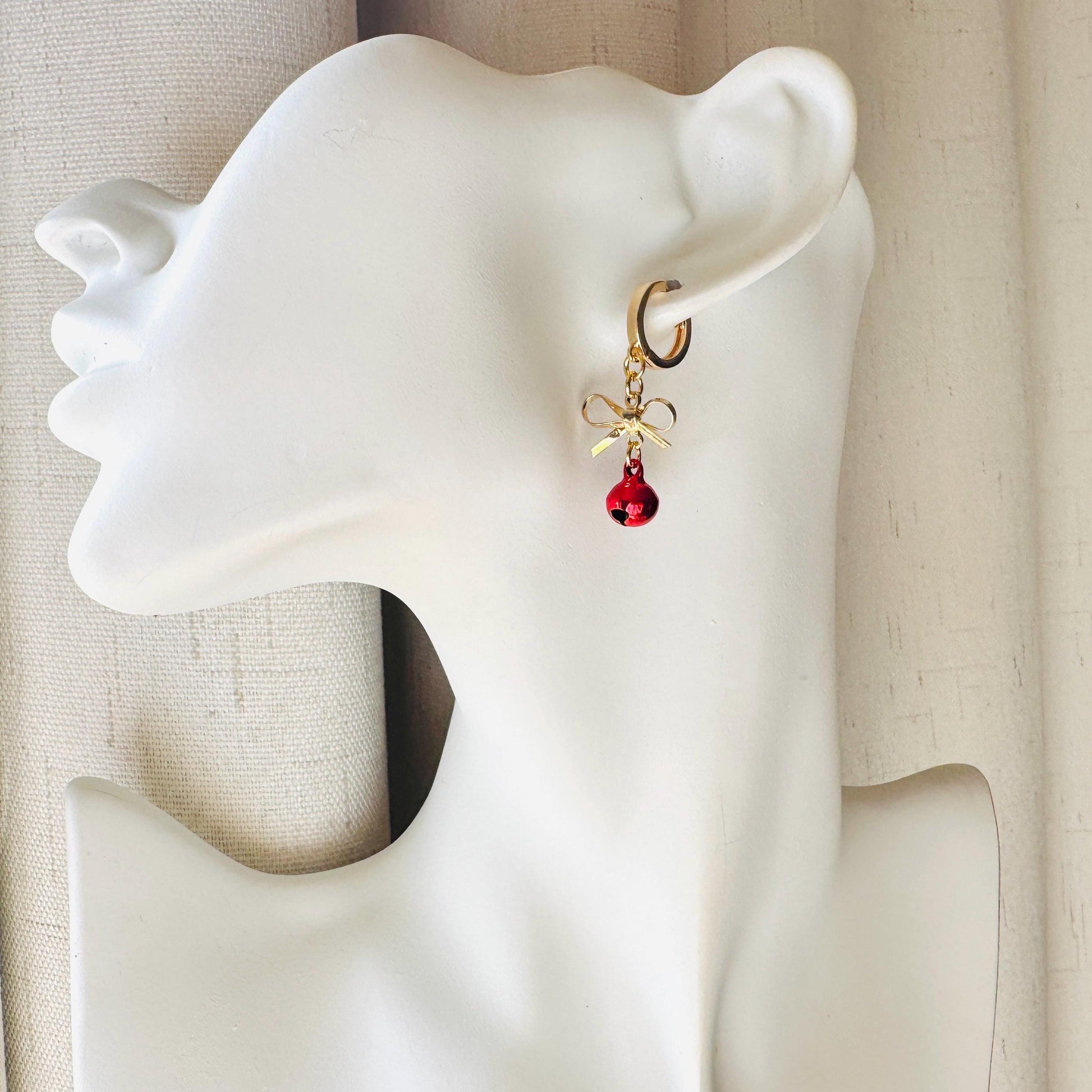 Bell Earrings, Bows, Christmas Earrings, Huggie Hoops, Holiday Earrings Dangle, Best Christmas Gifts for Women, Coquette Gifts for Girls