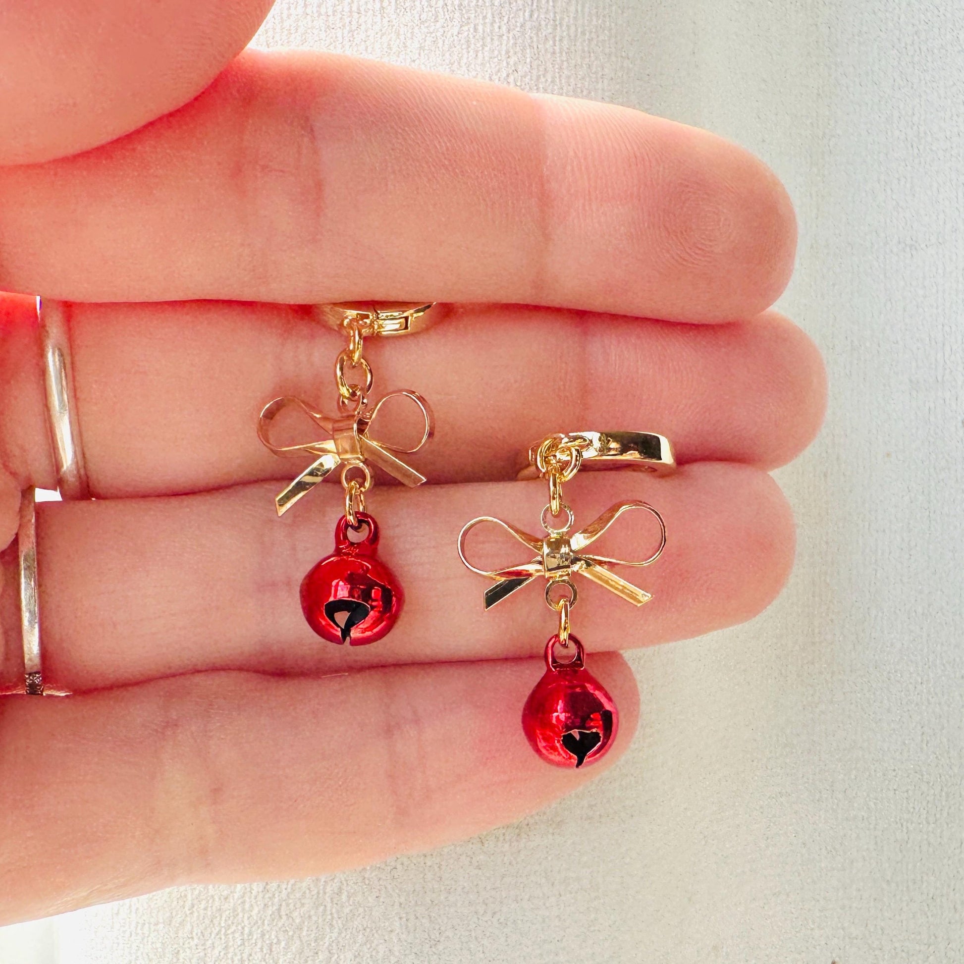 Bell Earrings, Bows, Christmas Earrings, Huggie Hoops, Holiday Earrings Dangle, Best Christmas Gifts for Women, Coquette Gifts for Girls