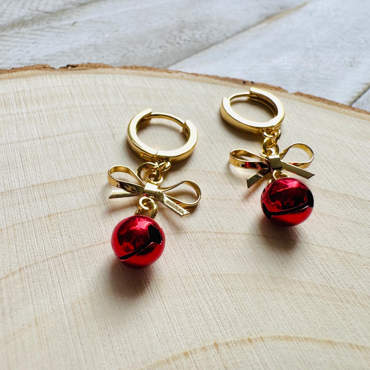 Bell Earrings, Bows, Christmas Earrings, Huggie Hoops, Holiday Earrings Dangle, Best Christmas Gifts for Women, Coquette Gifts for Girls