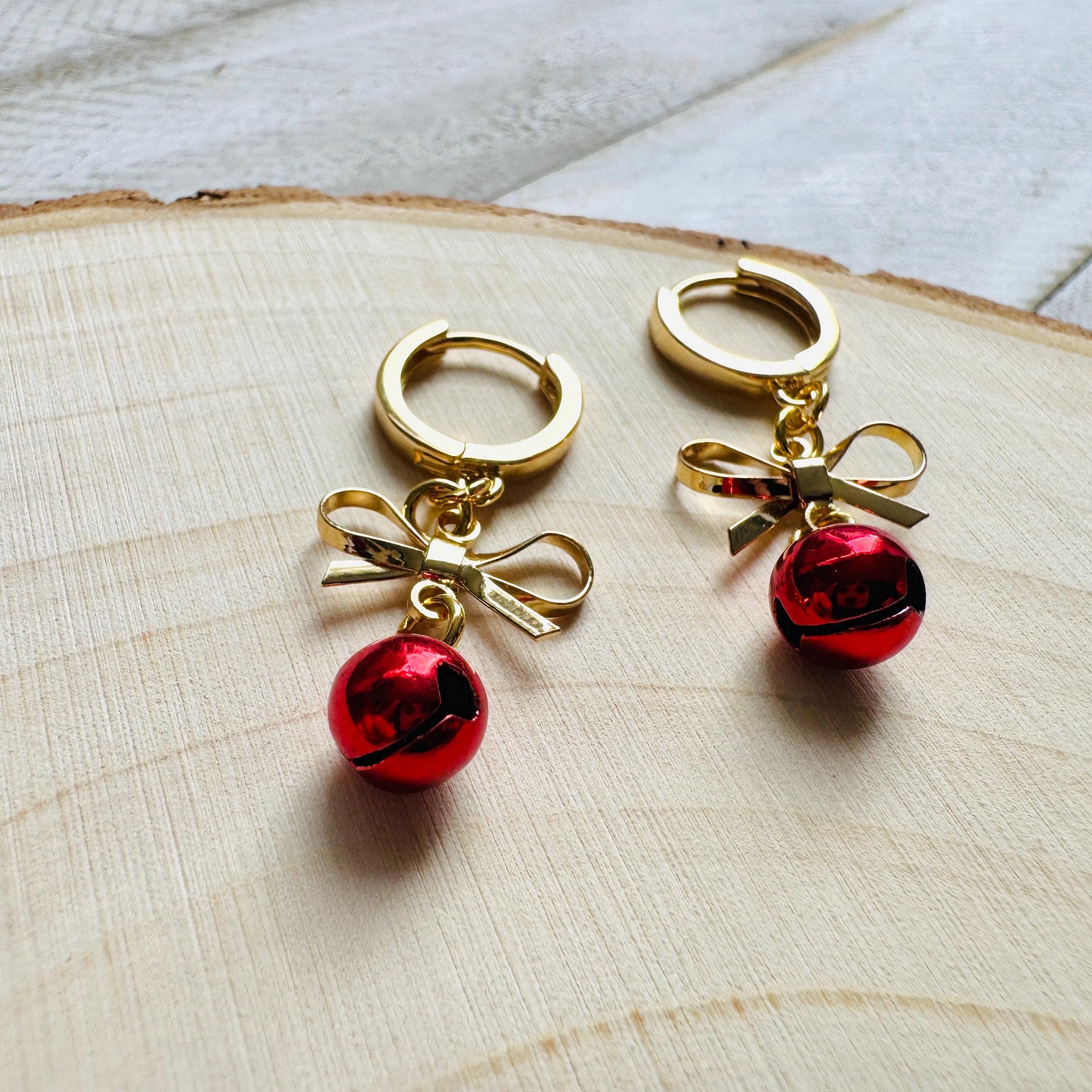 Bell Earrings, Bows, Christmas Earrings, Huggie Hoops, Holiday Earrings Dangle, Best Christmas Gifts for Women, Coquette Gifts for Girls