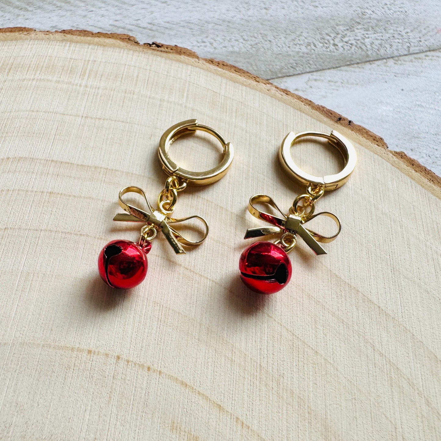 Bell Earrings, Bows, Christmas Earrings, Huggie Hoops, Holiday Earrings Dangle, Best Christmas Gifts for Women, Coquette Gifts for Girls