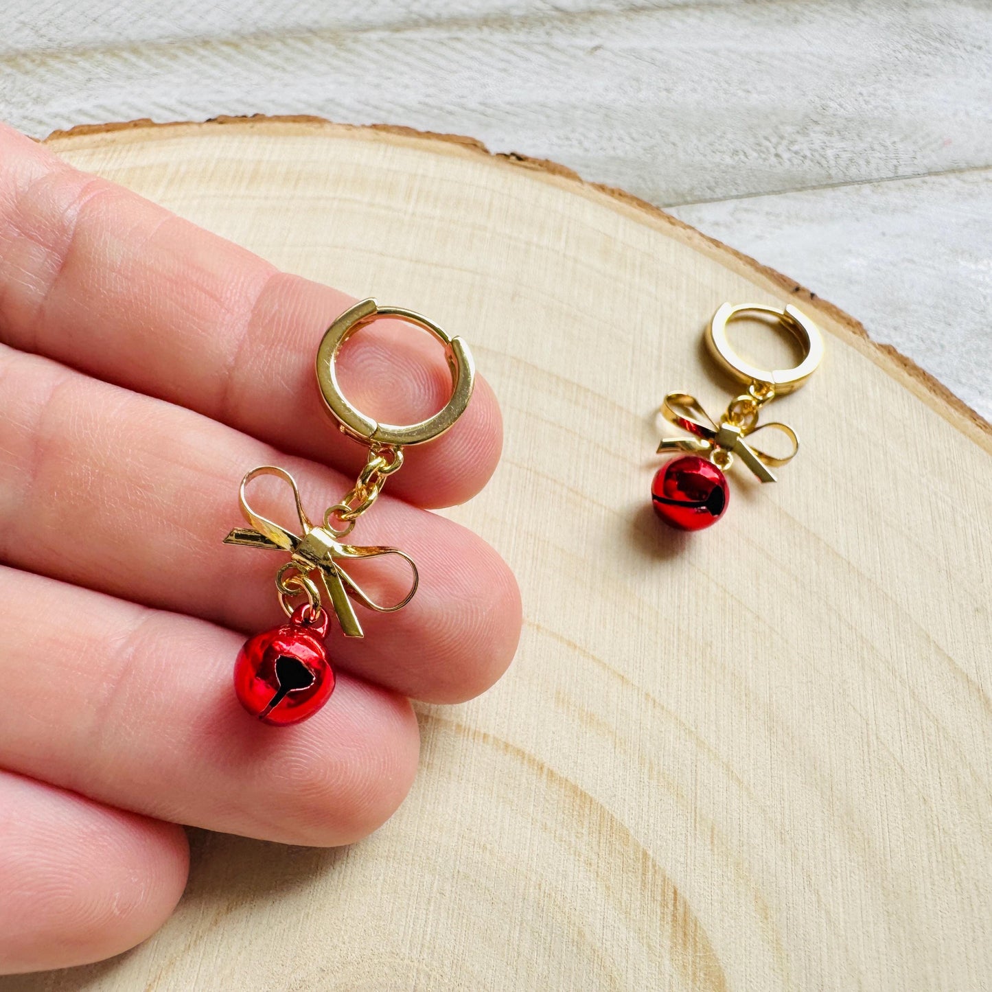 Bell Earrings, Bows, Christmas Earrings, Huggie Hoops, Holiday Earrings Dangle, Best Christmas Gifts for Women, Coquette Gifts for Girls