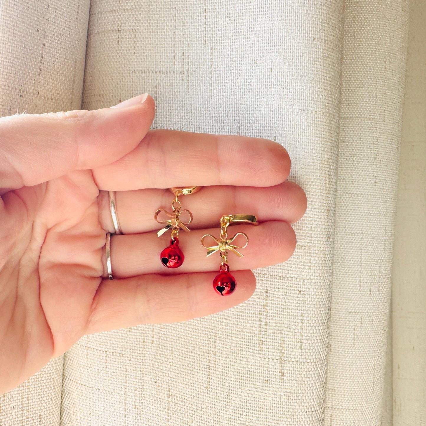Bell Earrings, Bows, Christmas Earrings, Huggie Hoops, Holiday Earrings Dangle, Best Christmas Gifts for Women, Coquette Gifts for Girls