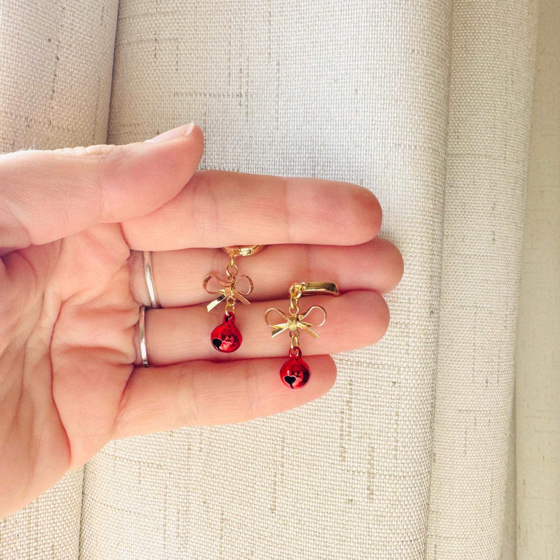 Bell Earrings, Bows, Christmas Earrings, Huggie Hoops, Holiday Earrings Dangle, Best Christmas Gifts for Women, Coquette Gifts for Girls