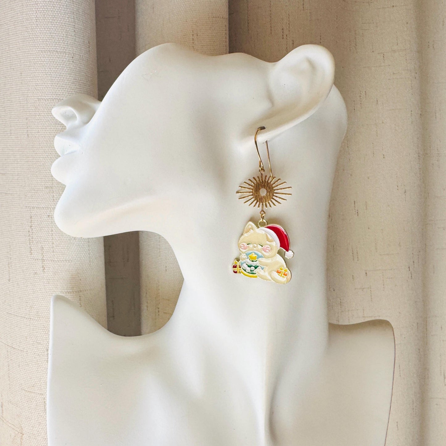 Christmas Cat Earrings, Cat Earrings Dangle, Kawaii, Tween Jewelry, Kitty Jewelry, Boho Dangle Earrings, Christmas Gifts for Best Friend