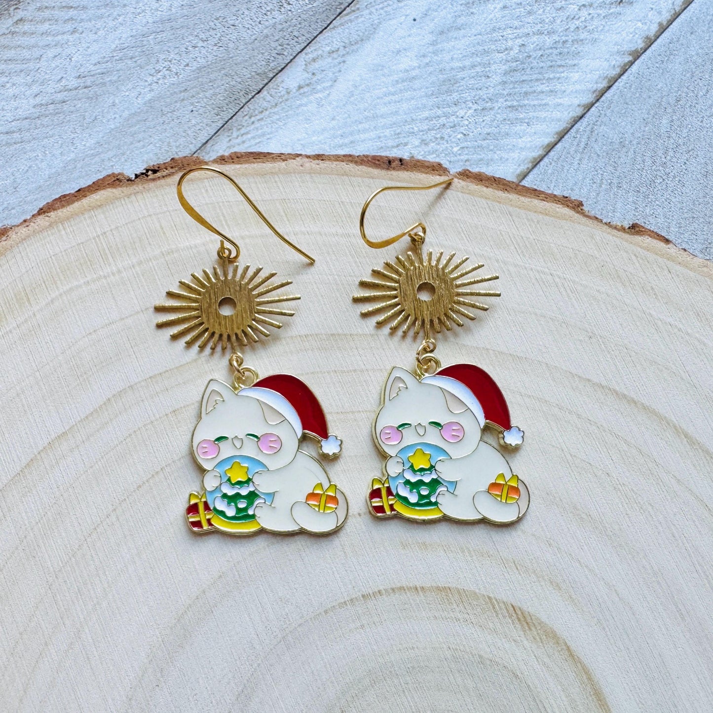 Christmas Cat Earrings, Cat Earrings Dangle, Kawaii, Tween Jewelry, Kitty Jewelry, Boho Dangle Earrings, Christmas Gifts for Best Friend