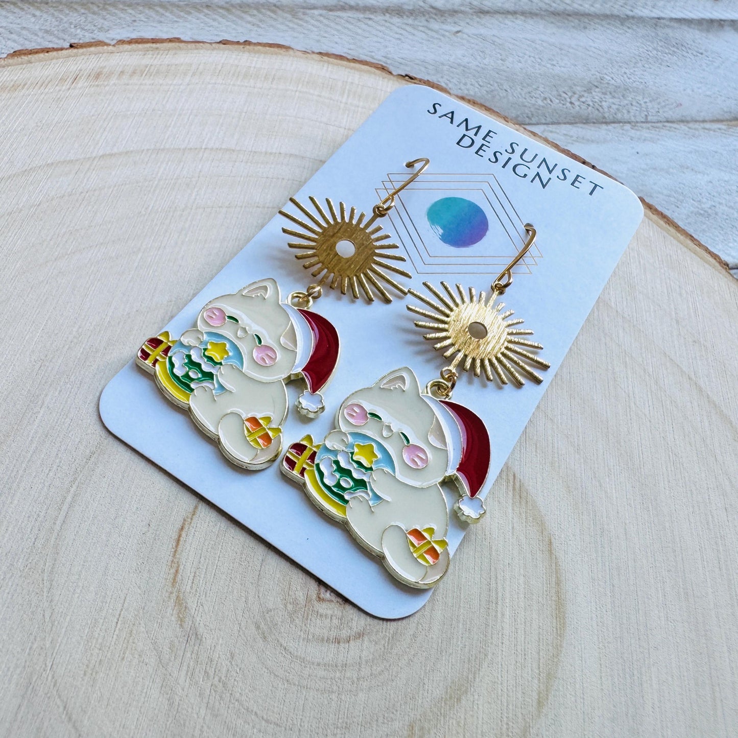 Christmas Cat Earrings, Cat Earrings Dangle, Kawaii, Tween Jewelry, Kitty Jewelry, Boho Dangle Earrings, Christmas Gifts for Best Friend