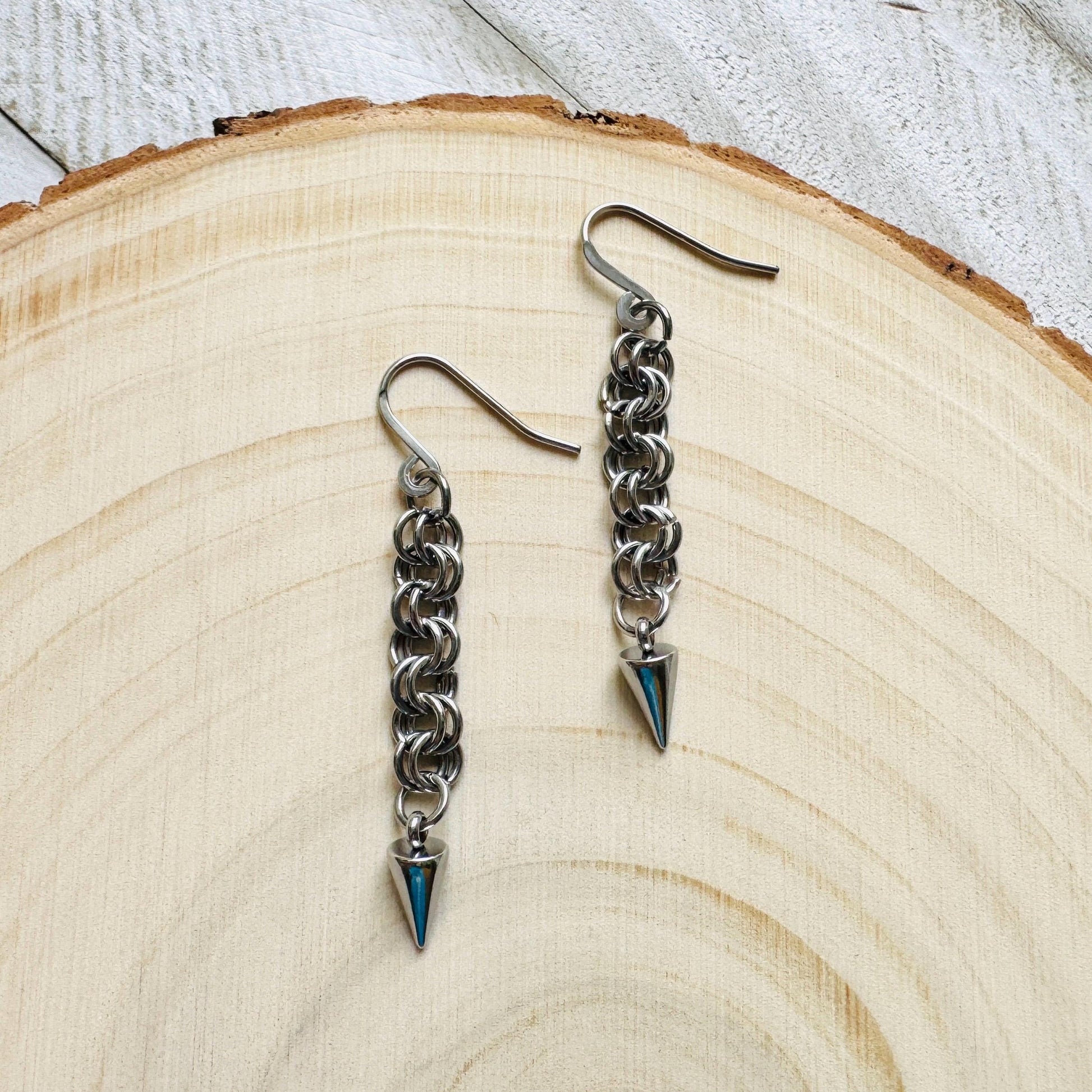 Spike Earrings, Silver Earrings, Stainless Steel Earrings, Punk Jewelry, Whimsigoth Earrings, Gothic Earrings Men, Holiday Earrings Dangle