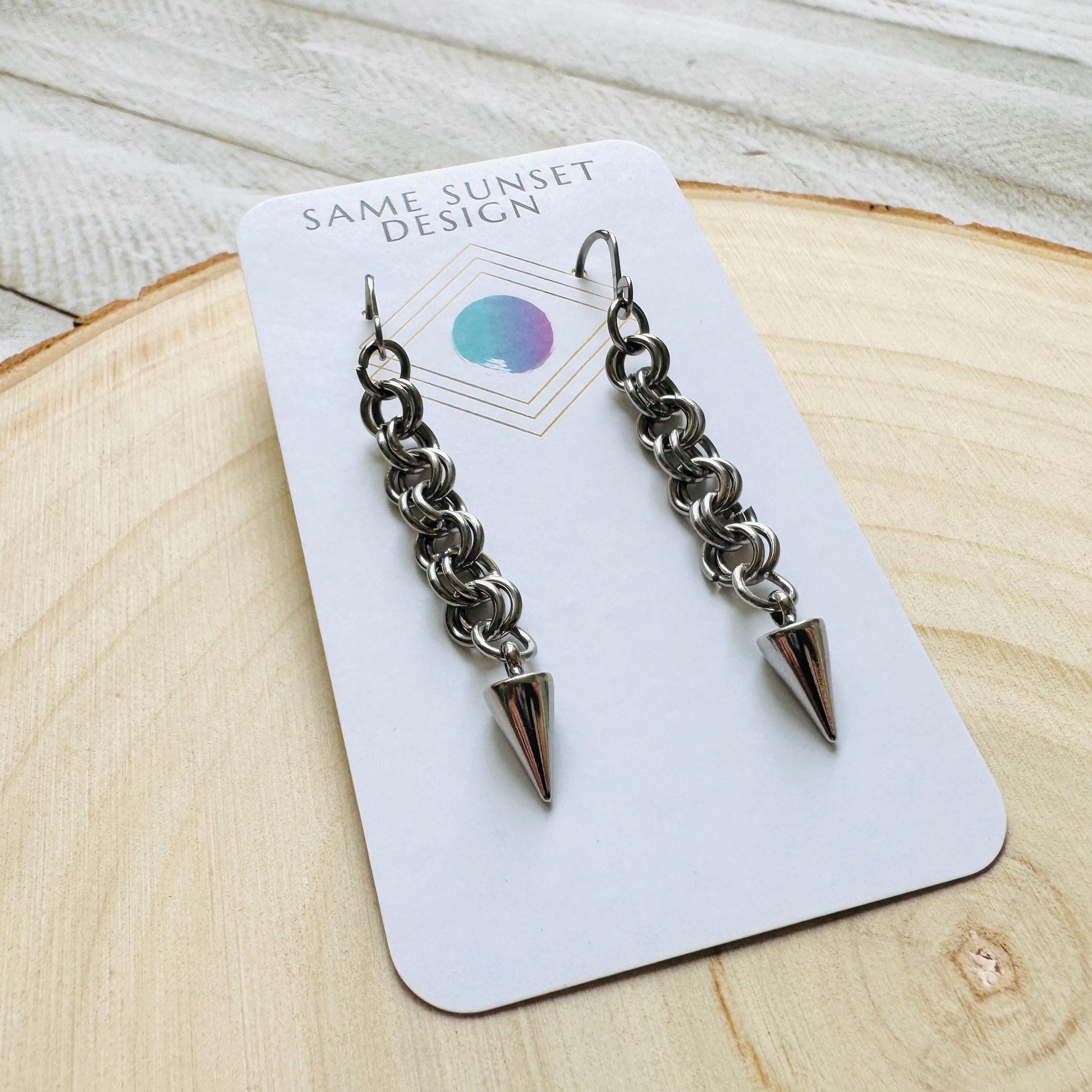 Spike Earrings, Silver Earrings, Stainless Steel Earrings, Punk Jewelry, Whimsigoth Earrings, Gothic Earrings Men, Holiday Earrings Dangle