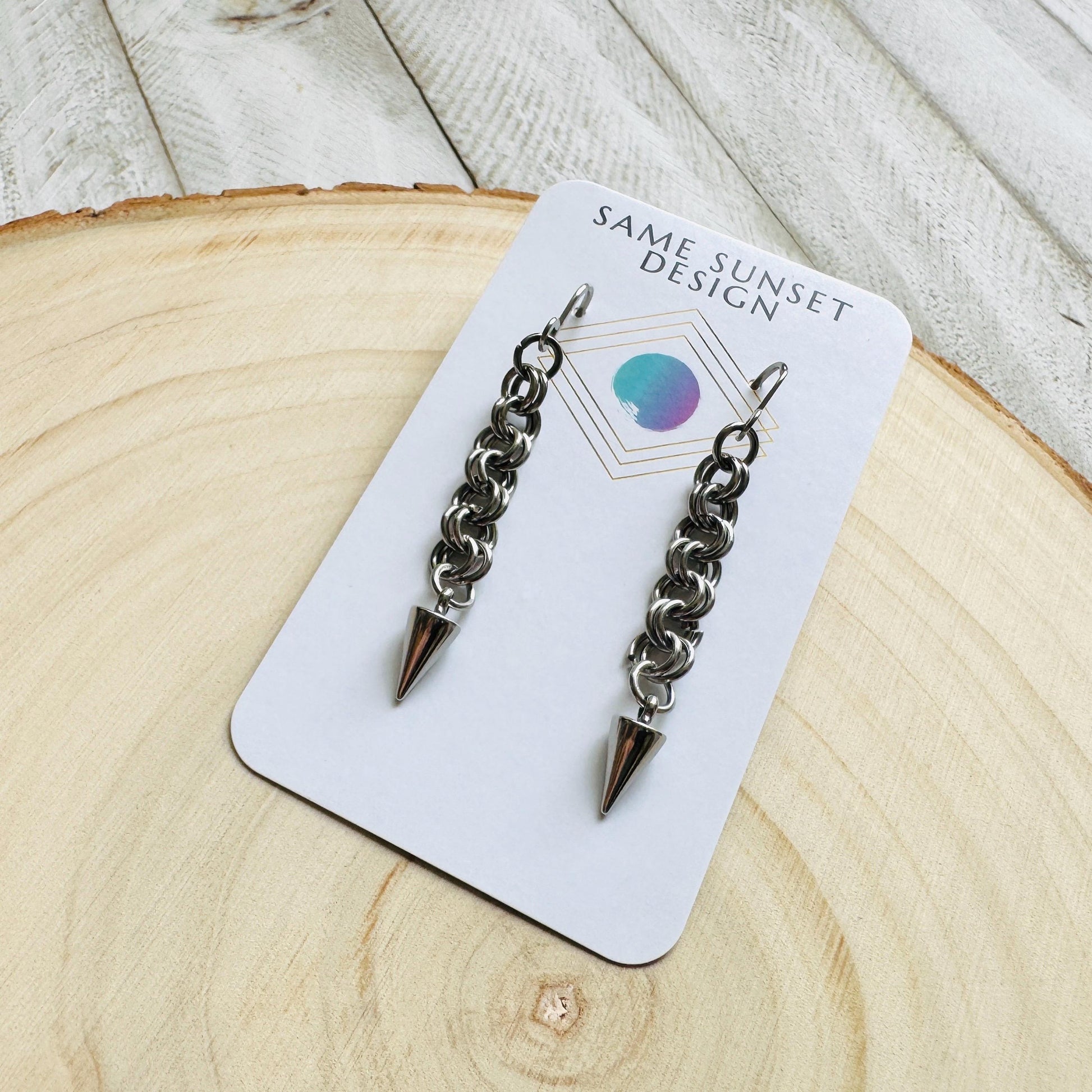 Spike Earrings, Silver Earrings, Stainless Steel Earrings, Punk Jewelry, Whimsigoth Earrings, Gothic Earrings Men, Holiday Earrings Dangle