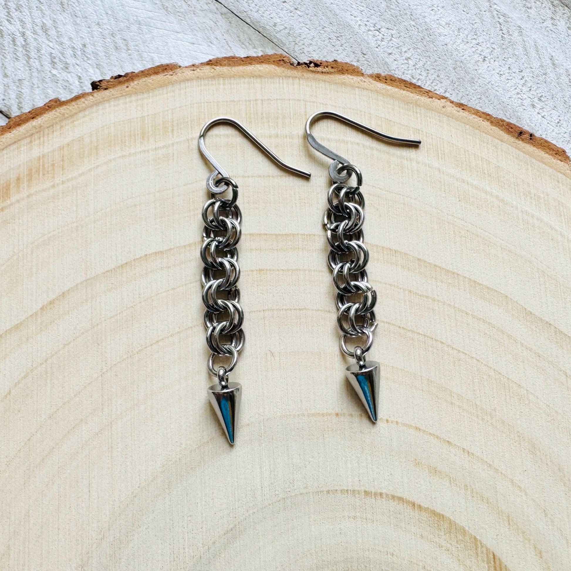 Spike Earrings, Silver Earrings, Stainless Steel Earrings, Punk Jewelry, Whimsigoth Earrings, Gothic Earrings Men, Holiday Earrings Dangle