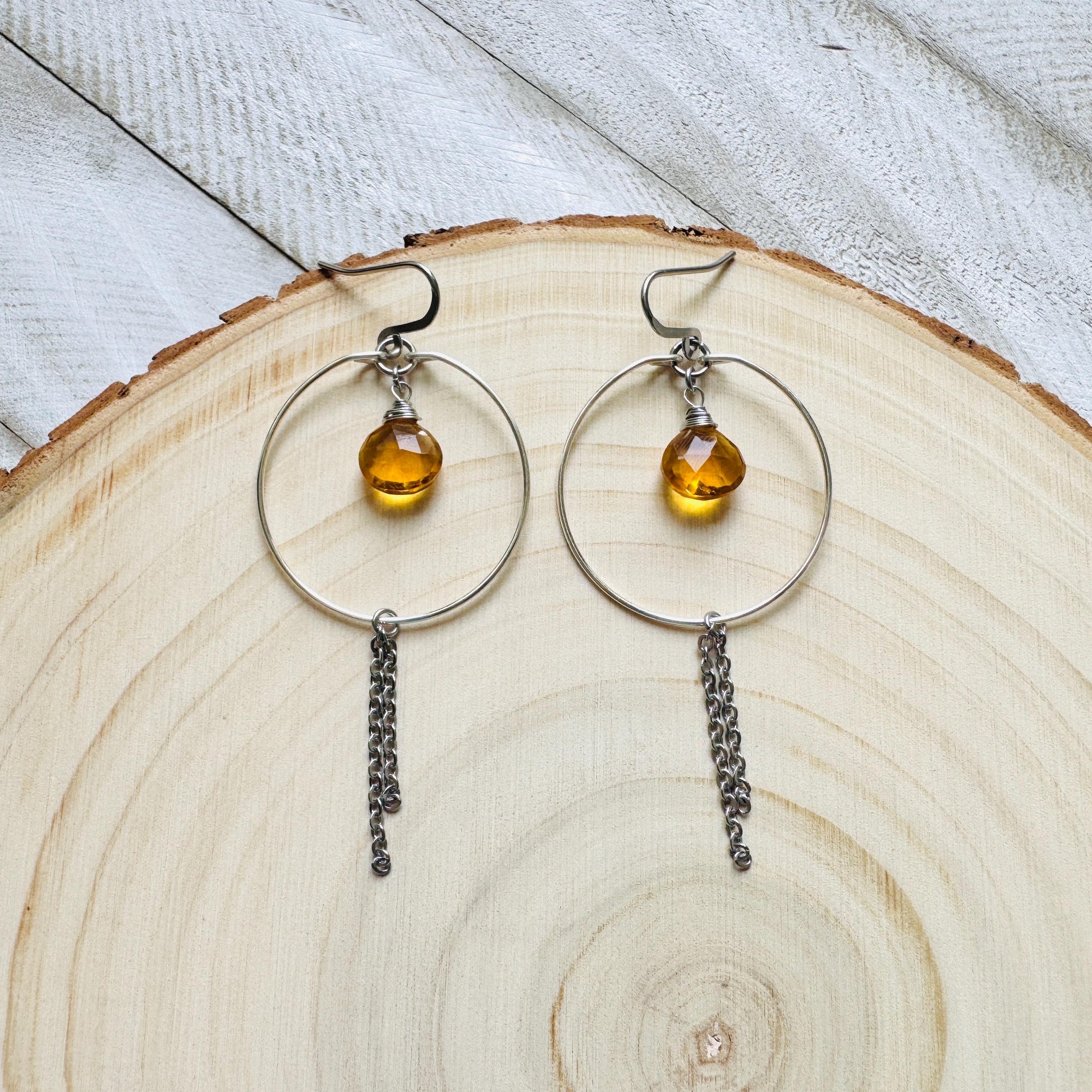 Citrine Earrings, Hoop Earrings Silver, Stainless Steel Earrings, Geometric Jewelry, Minimalistic Witchy Jewelry, Christmas Gifts for Aunt