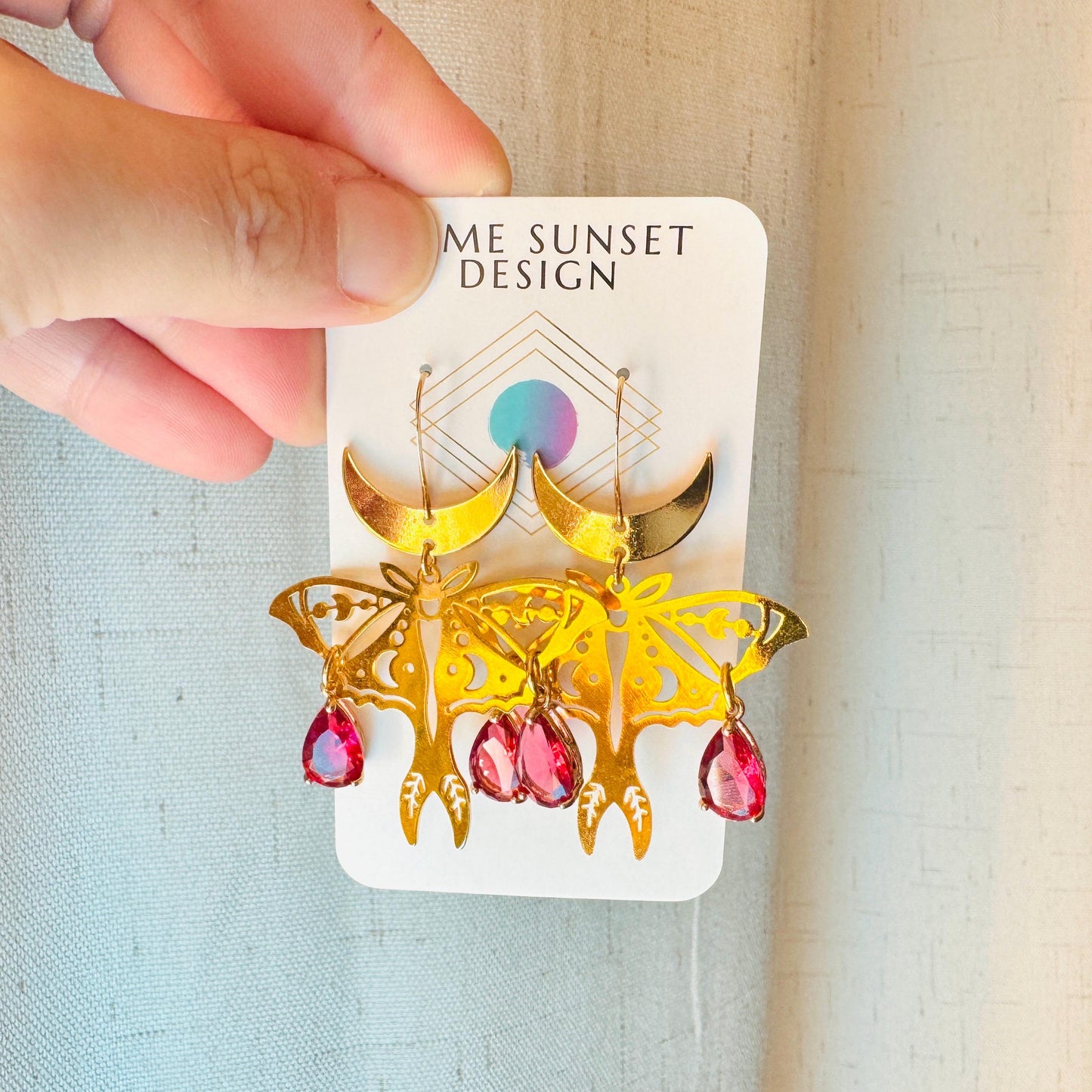 Moth Earrings, Witchy Earrings, Red Earrings, Celestial Earrings Gold, Fun Earrings, Fairycore Jewelry Gold, Christmas Gifts for Aunt