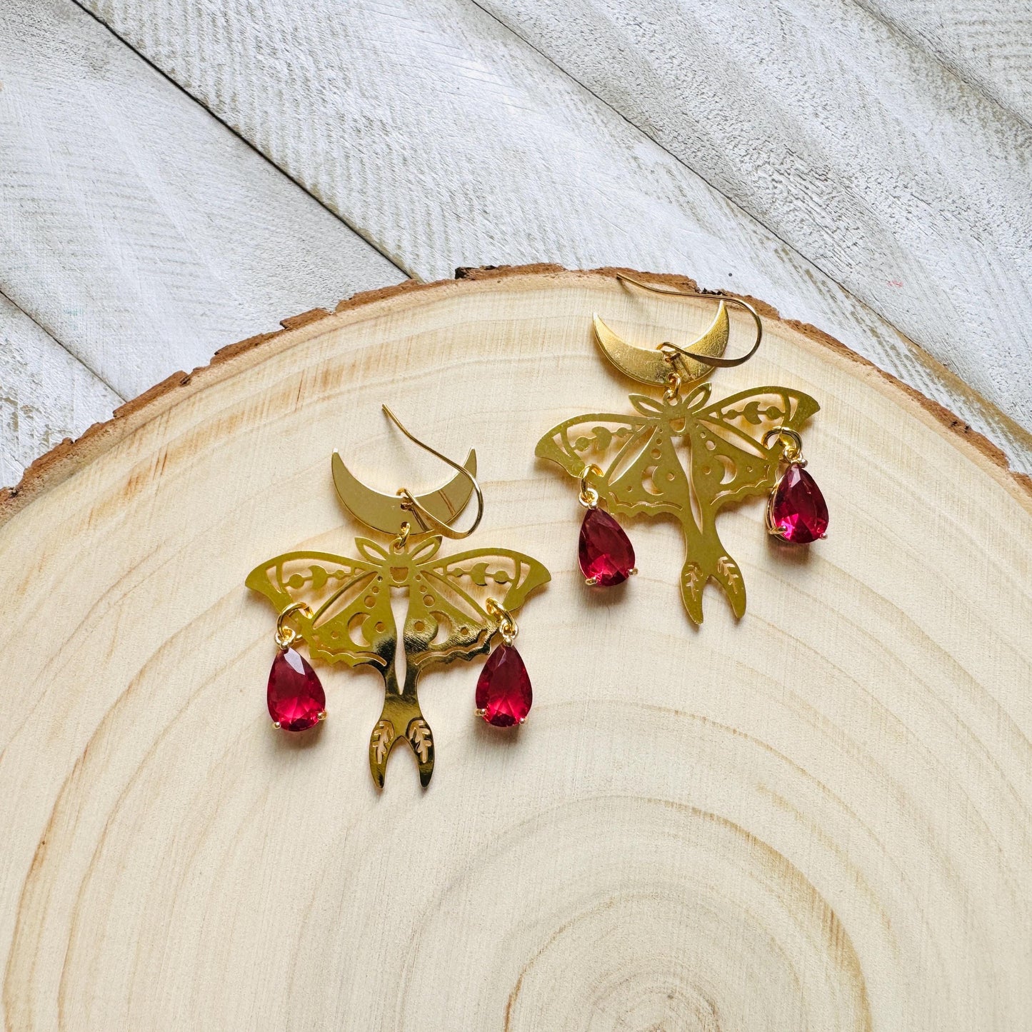 Moth Earrings, Witchy Earrings, Red Earrings, Celestial Earrings Gold, Fun Earrings, Fairycore Jewelry Gold, Christmas Gifts for Aunt