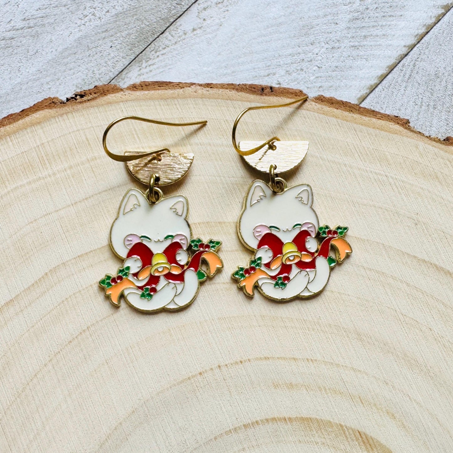 Christmas Cat Earrings, Cat Earrings Dangle, Kawaii, Tween Jewelry, Kitty Jewelry, Boho Dangle Earrings, Christmas Gifts for Aunt