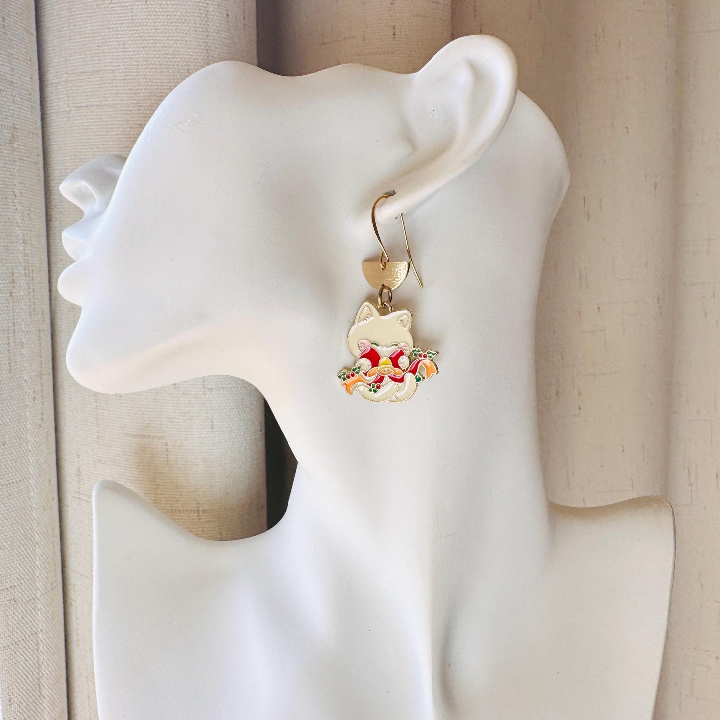 Christmas Cat Earrings, Cat Earrings Dangle, Kawaii, Tween Jewelry, Kitty Jewelry, Boho Dangle Earrings, Christmas Gifts for Aunt