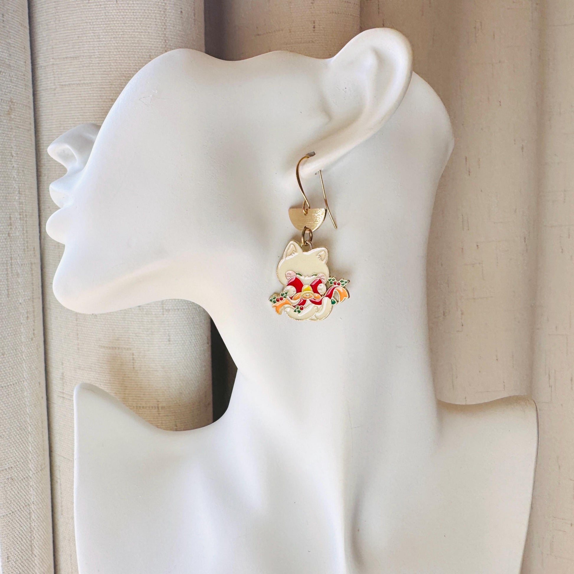 Christmas Cat Earrings, Cat Earrings Dangle, Kawaii, Tween Jewelry, Kitty Jewelry, Boho Dangle Earrings, Christmas Gifts for Aunt