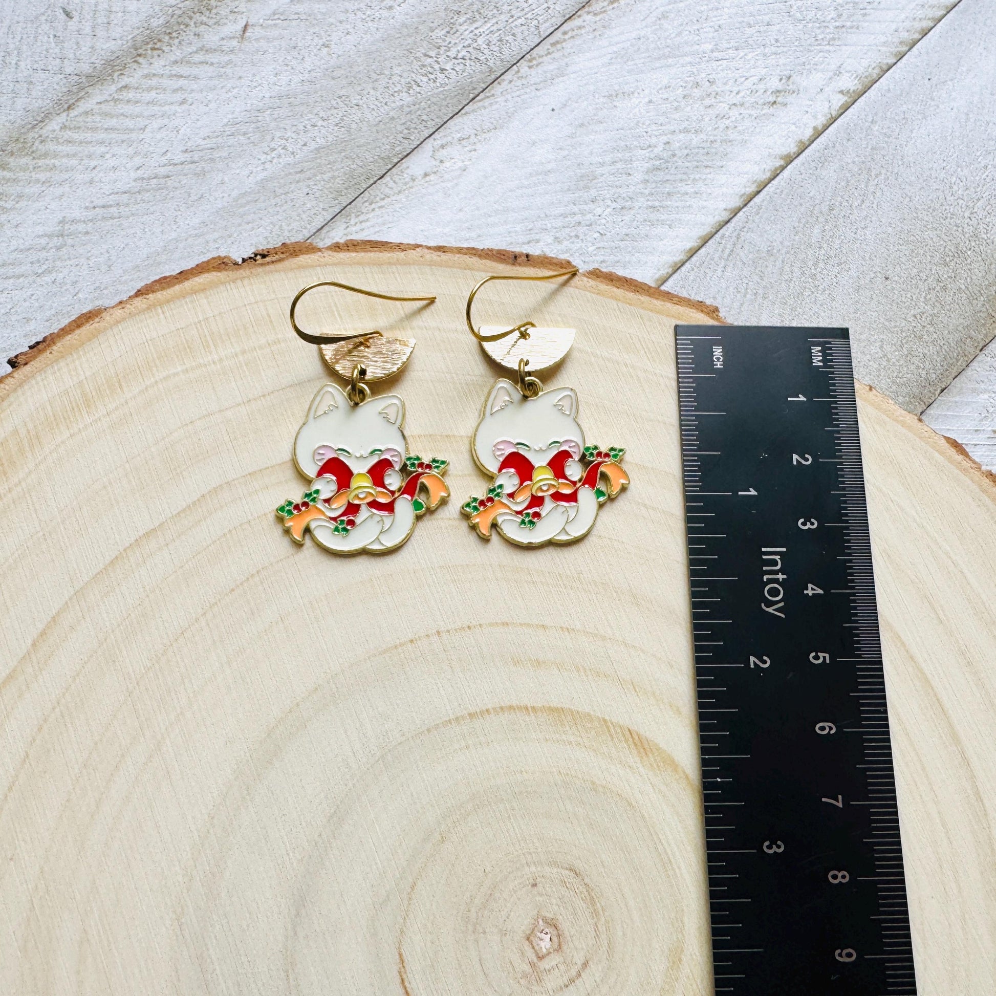 Christmas Cat Earrings, Cat Earrings Dangle, Kawaii, Tween Jewelry, Kitty Jewelry, Boho Dangle Earrings, Christmas Gifts for Aunt