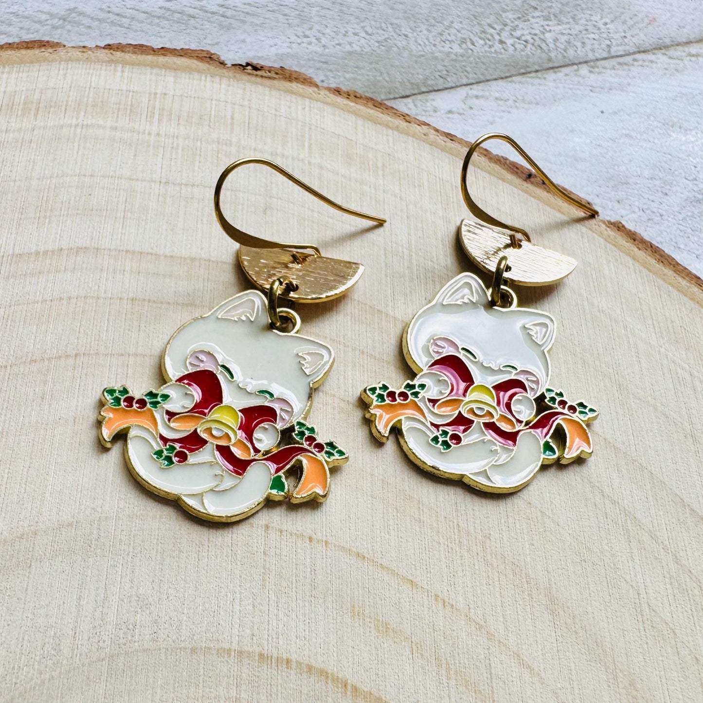 Christmas Cat Earrings, Cat Earrings Dangle, Kawaii, Tween Jewelry, Kitty Jewelry, Boho Dangle Earrings, Christmas Gifts for Aunt