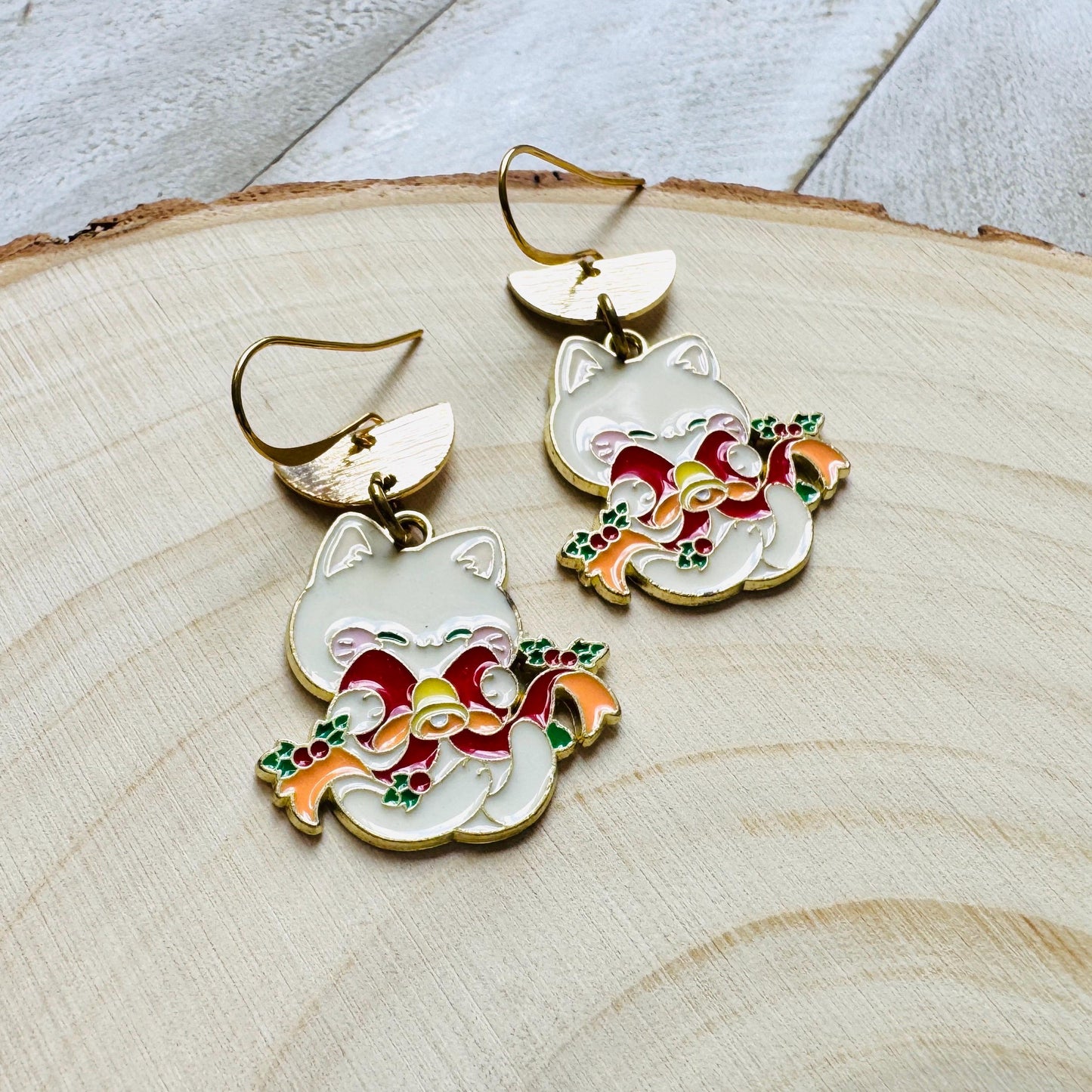 Christmas Cat Earrings, Cat Earrings Dangle, Kawaii, Tween Jewelry, Kitty Jewelry, Boho Dangle Earrings, Christmas Gifts for Aunt